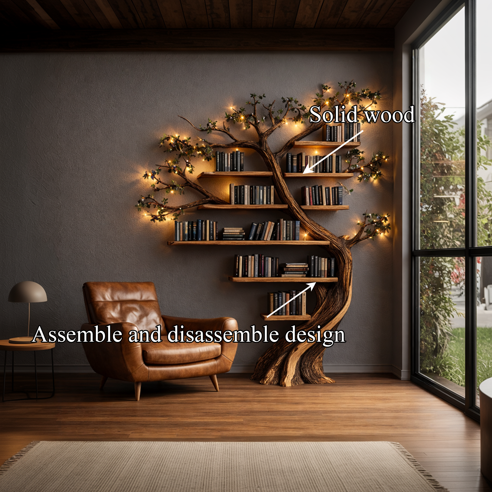 Rustic Tree Bookshelf Solid Wood Living Room SINLKITB691