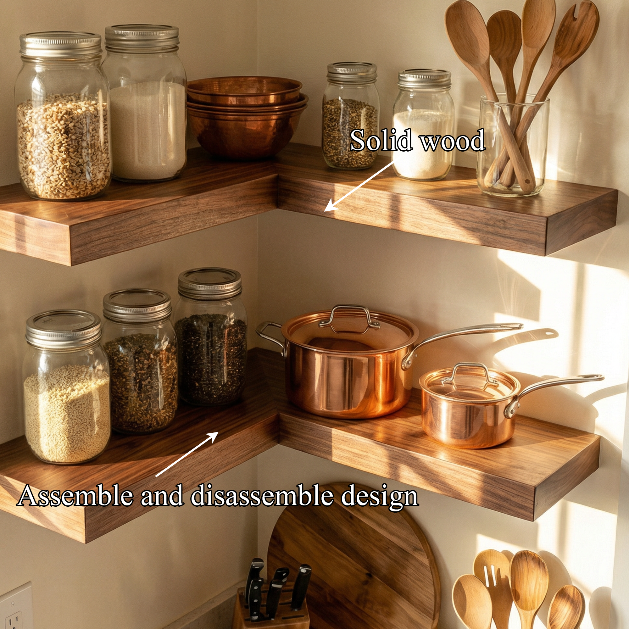 Modern Corner Wall Mounted Kitchen Shelving Unit Wood Storage Rack SINLKIFL477