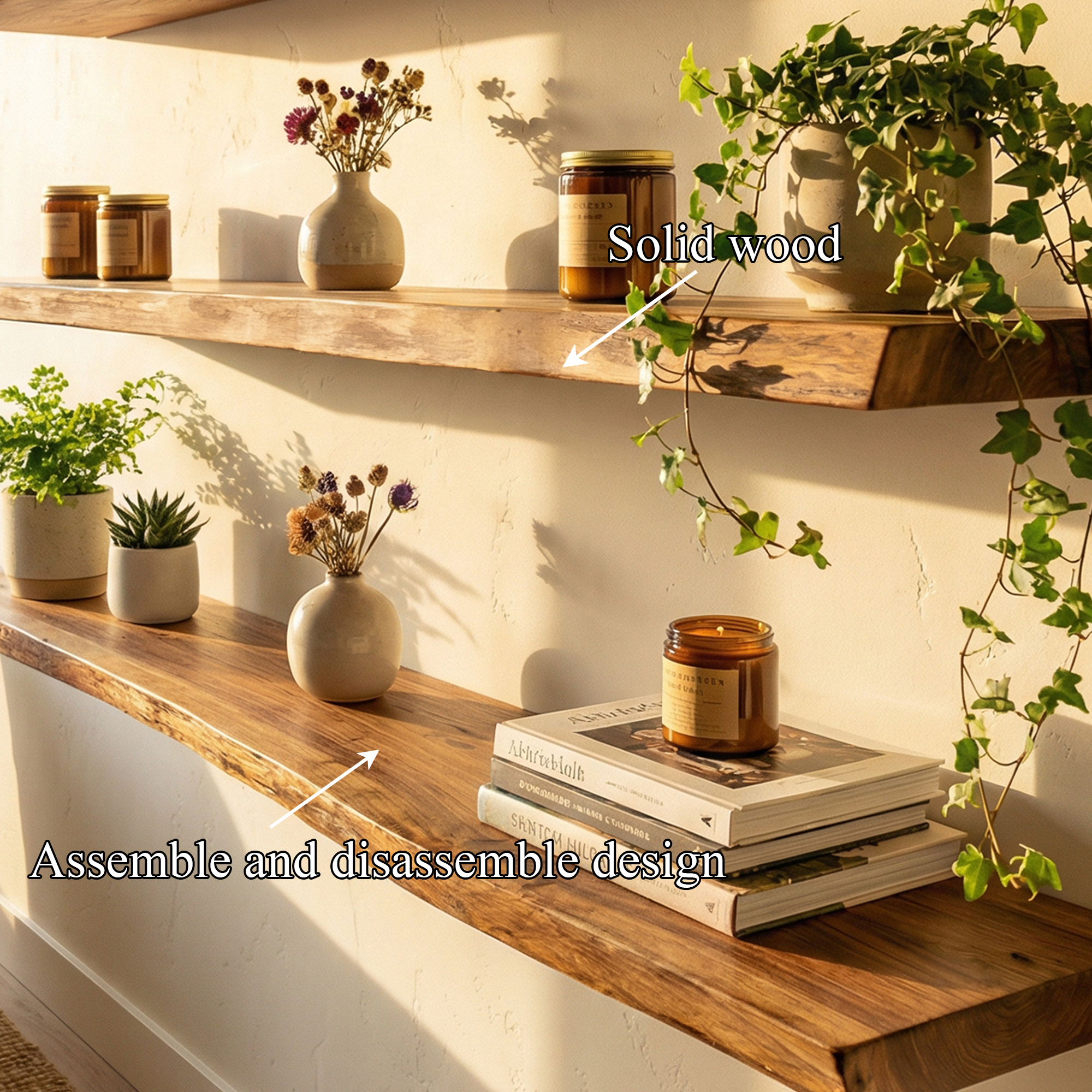 Modern Scandinavian Floating Wall Shelves Solid Wood Living Room Display SINLKIFL487