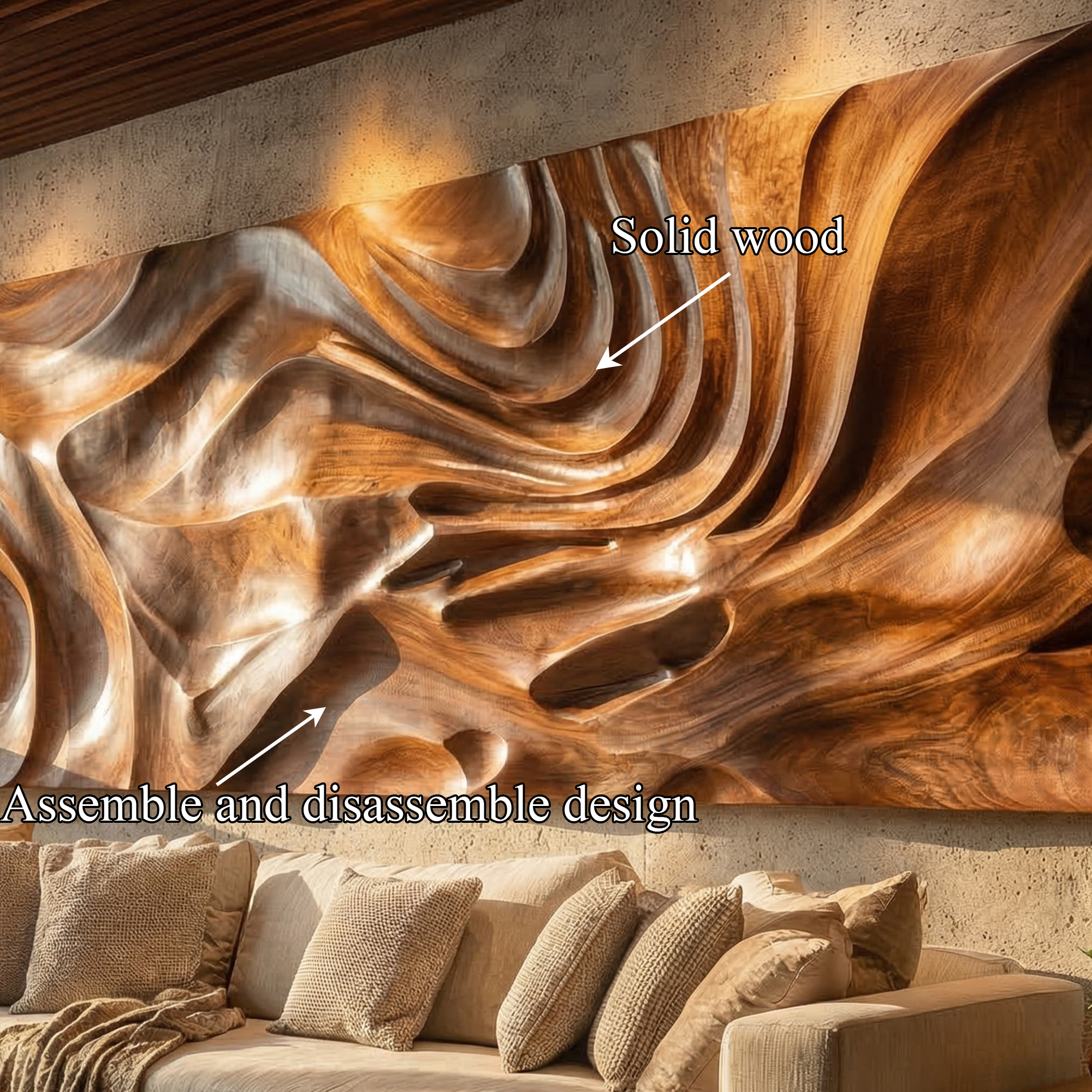 Modern Sculptural Abstract Wood Wall Art Living Room Wall Decor SINLKIWD041