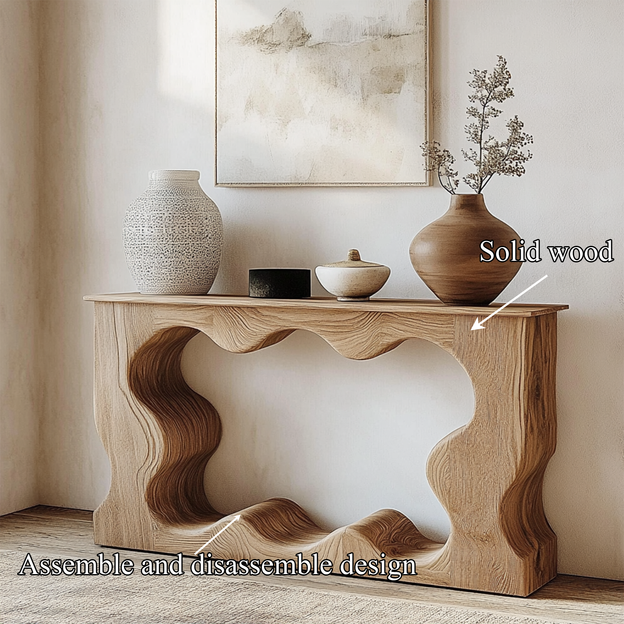 Mid Century Modern Console Table Unique Wave Form Entrance Display SINLKICS386