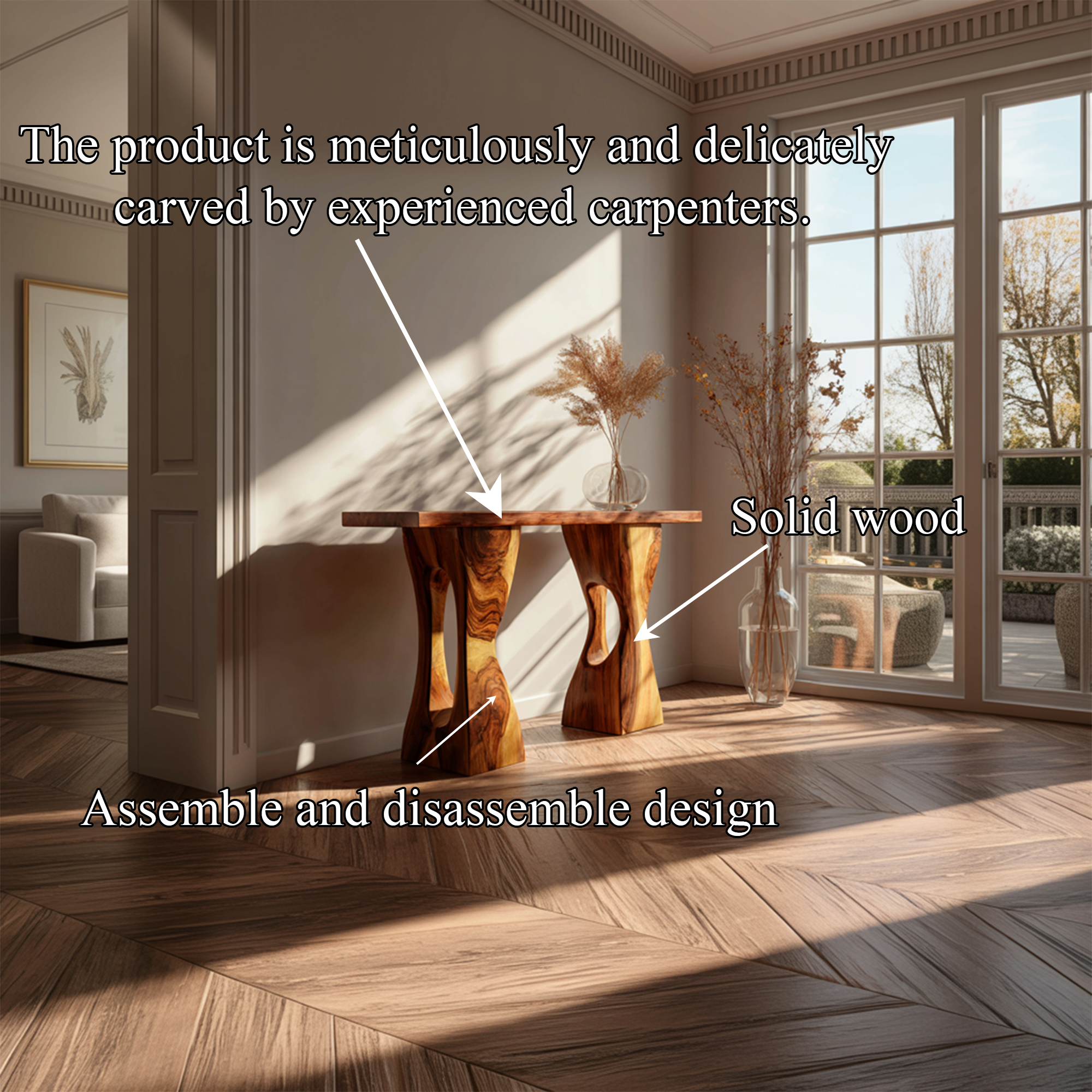 Mid Century Modern Console Wavy Carved Wood Entry Hall SINLKICS407