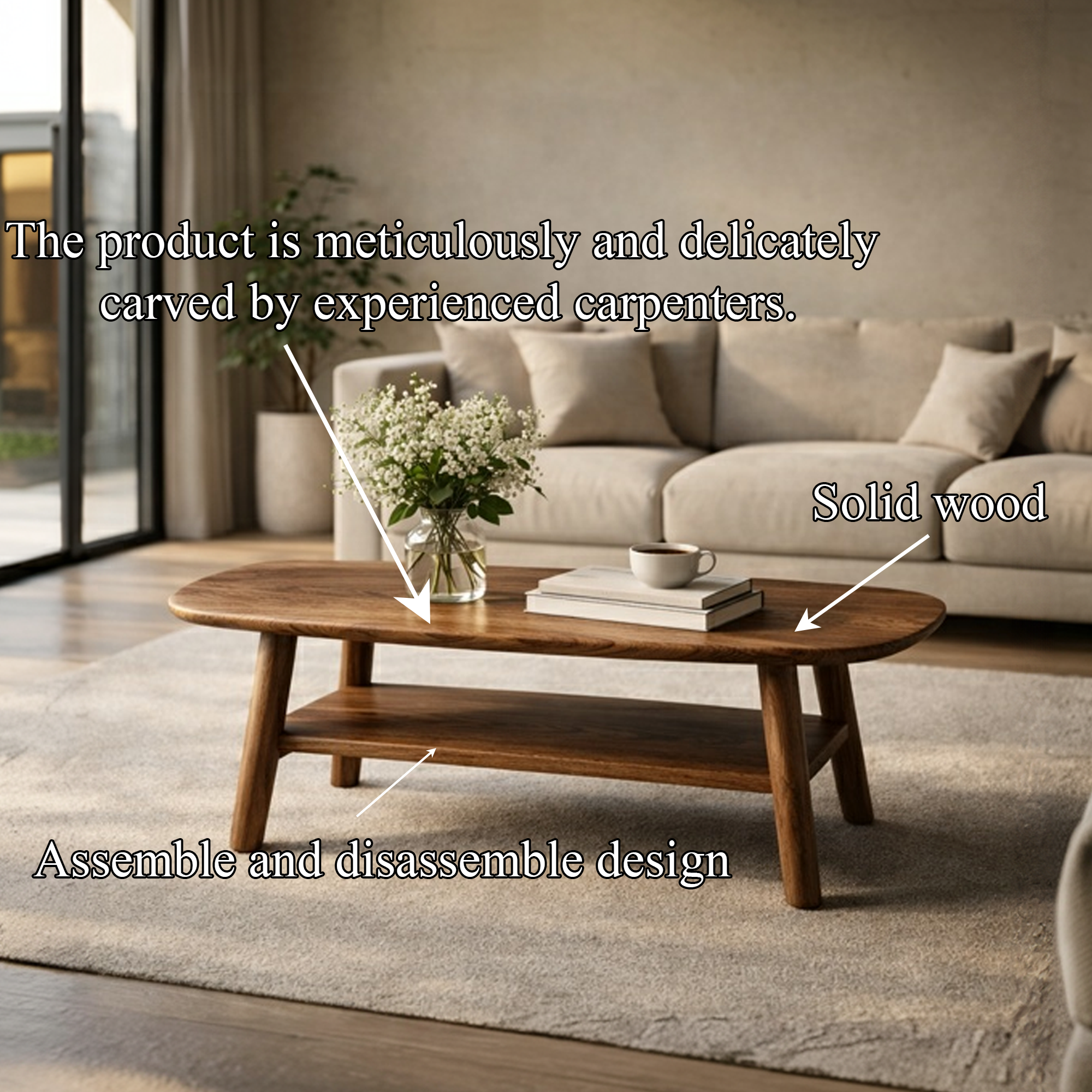 Mid Century Solid Wood Coffee Table Modern Living Room Interior SINLKICF283