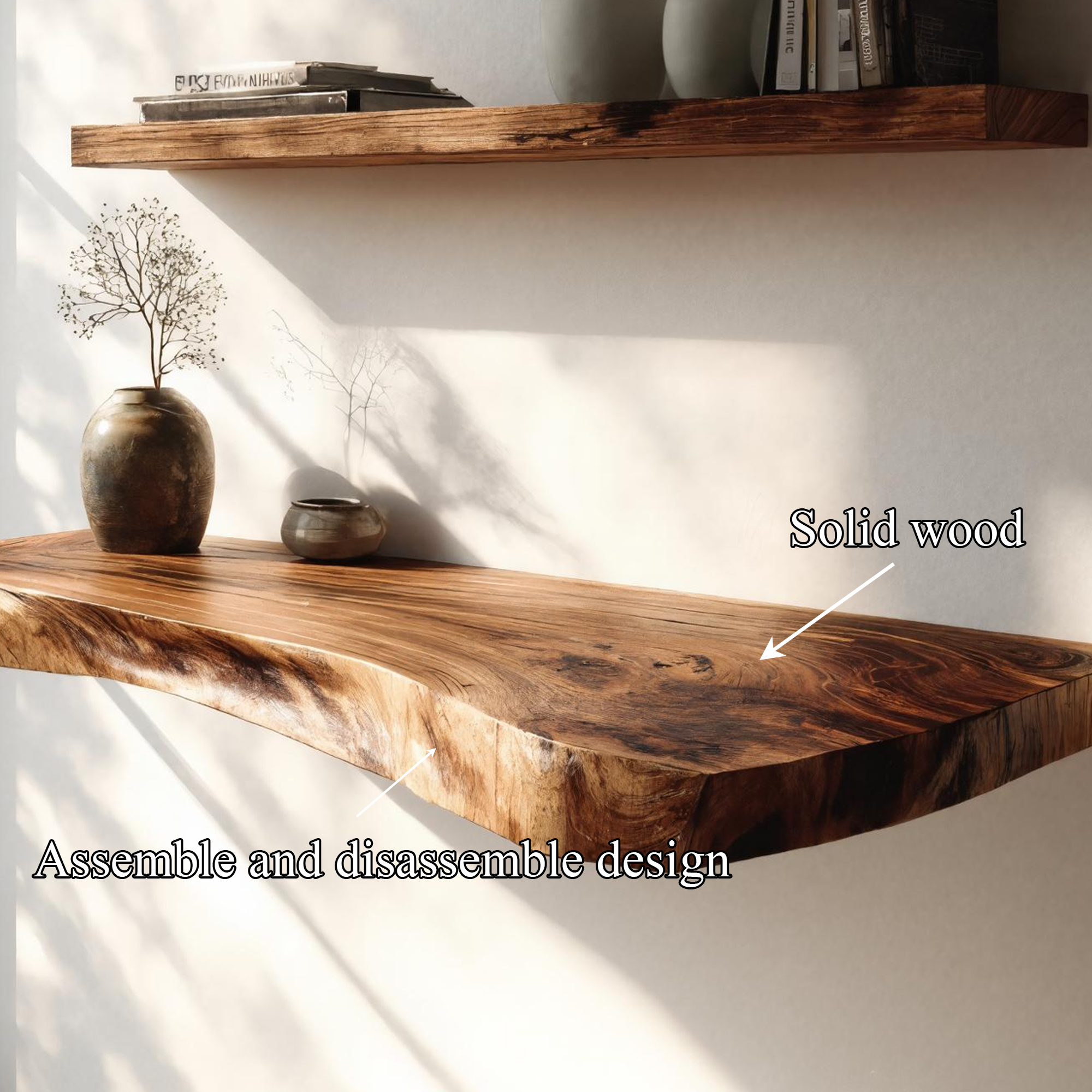 Organic Solid Wood Wall Mounted Desk Minimal Workspace Decor SINLKIFL379
