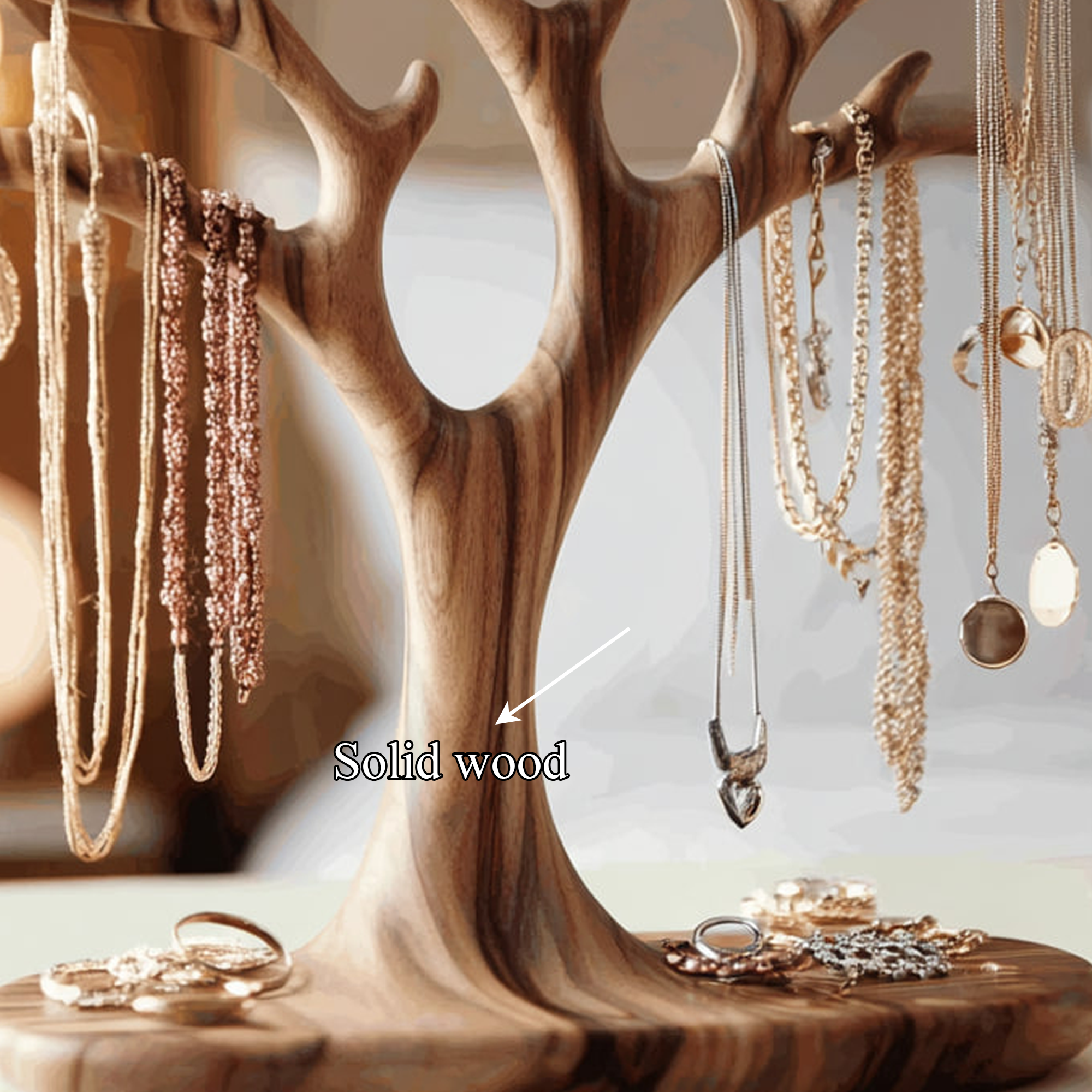 Organic Solid Walnut Jewelry Tree Organizer Stand SINLKITJR006
