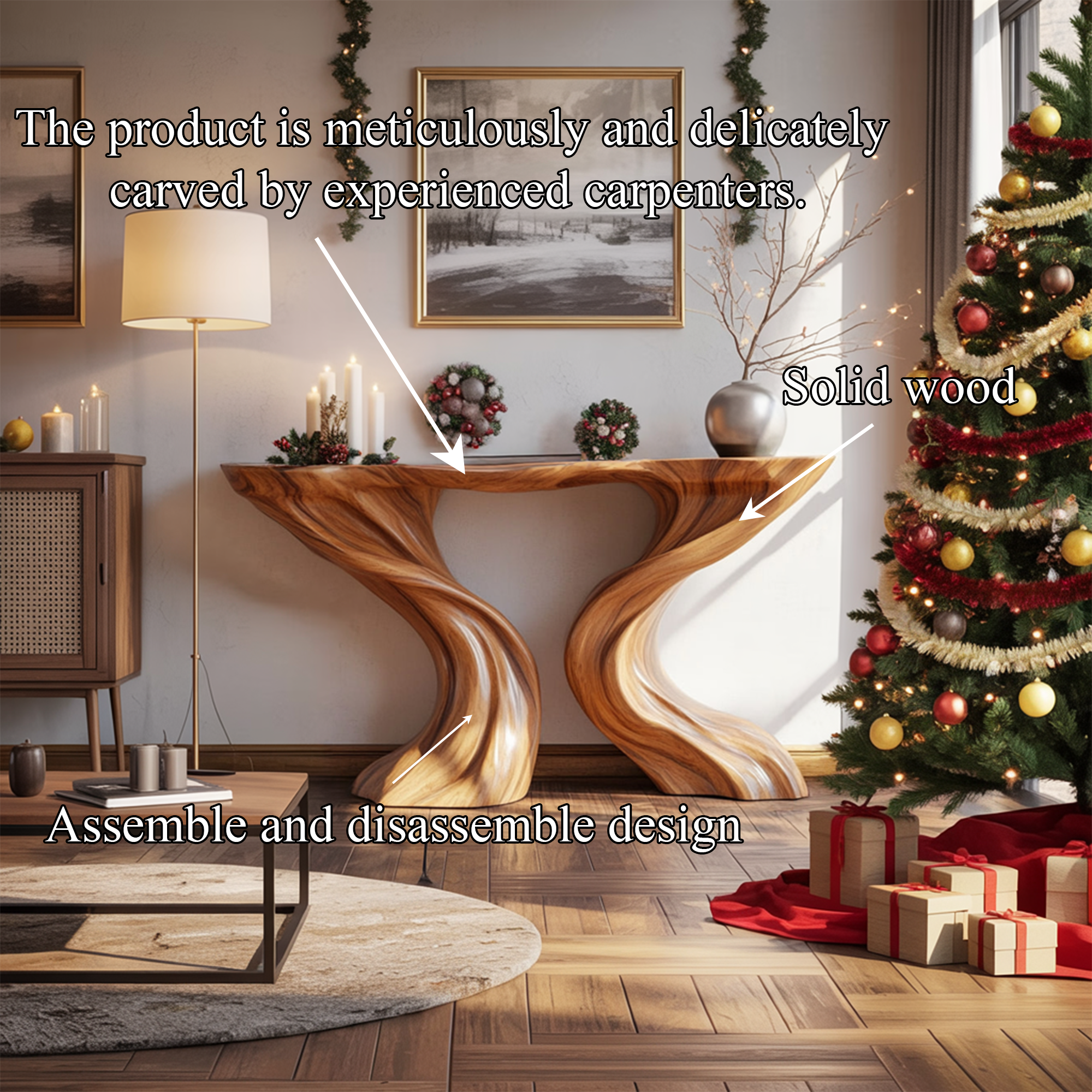 Mid Century Console Table Sculpted Wave Base Holiday Living Room SINLKICS396