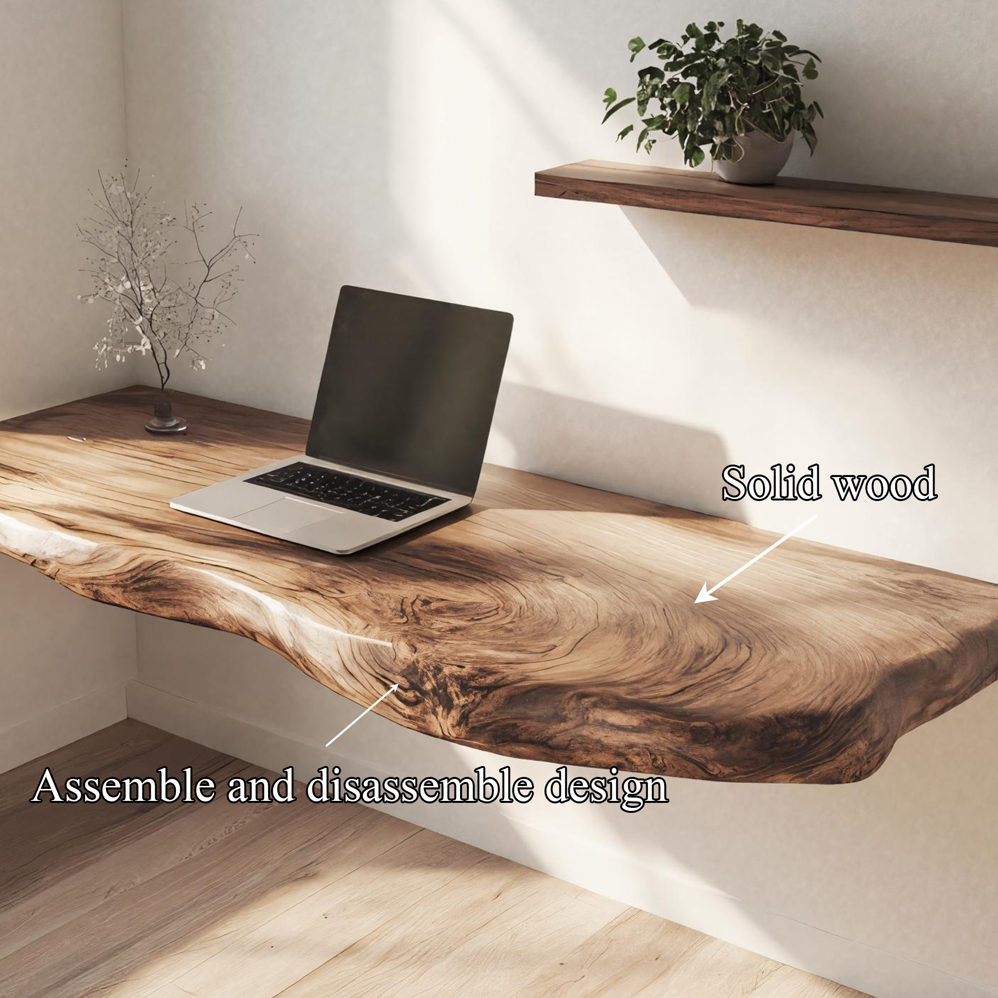 Handcrafted Live Edge Floating Work Shelf Modern Study Interior SINLKIFL380