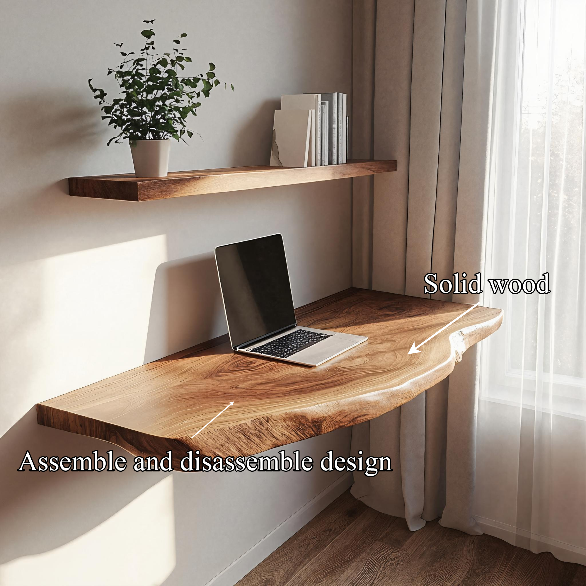 Natural Grain Solid Wood Floating Workspace Desk Interior SINLKIFL381