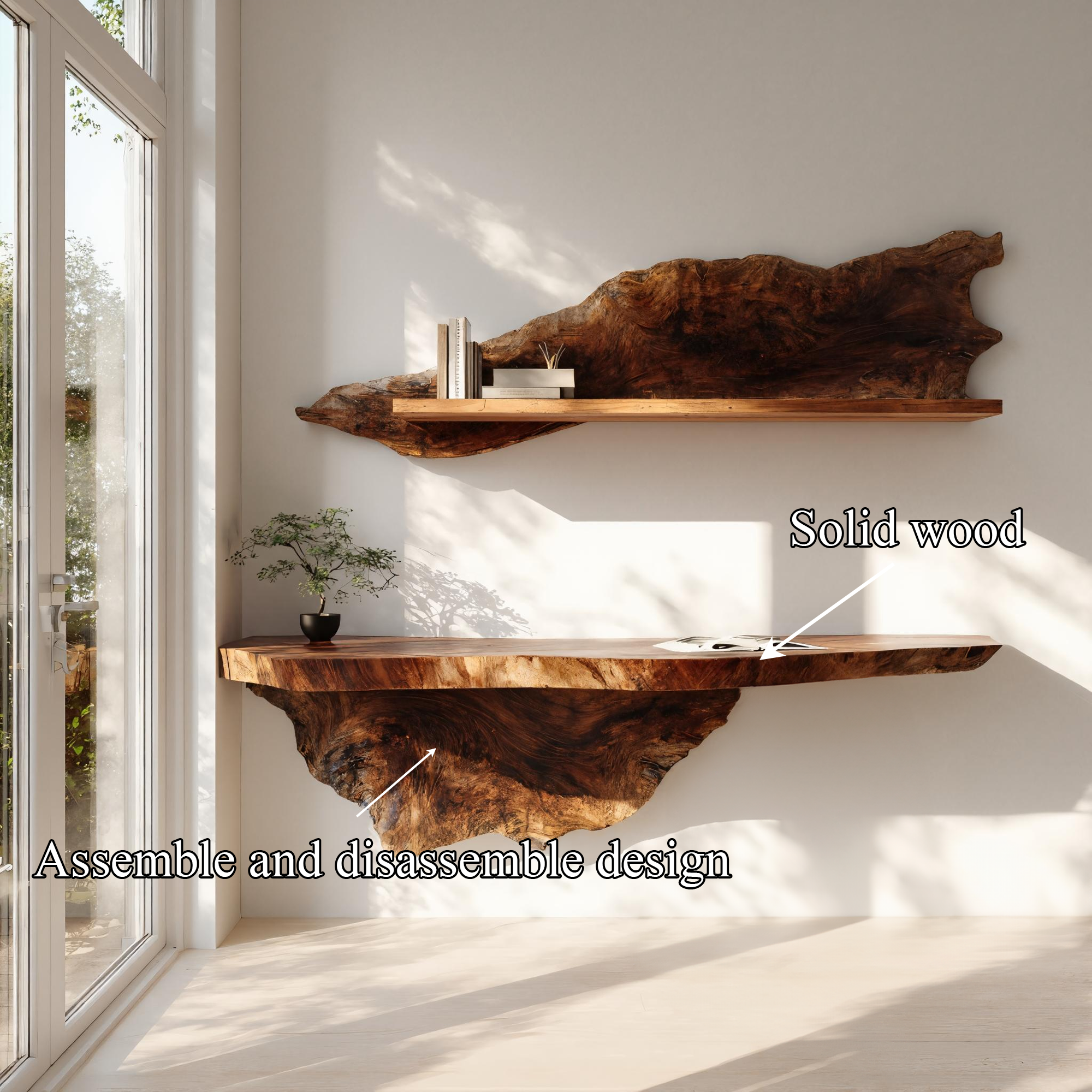 Organic Live Edge Solid Wood Floating Desk Natural Workspace Interior SINLKIFL383