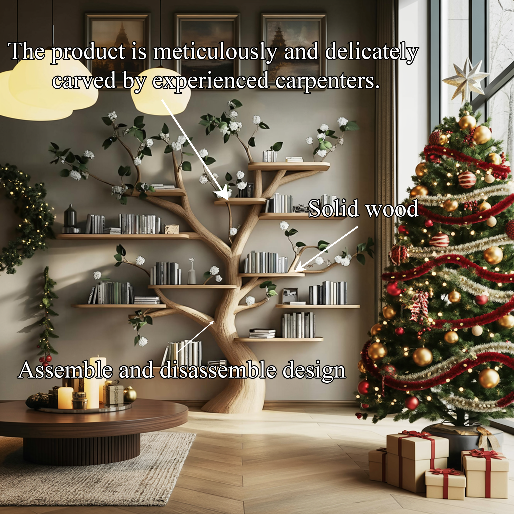 Rustic Organic Floral Tree Bookshelf Living Room Or Bedroom SINLKITB576