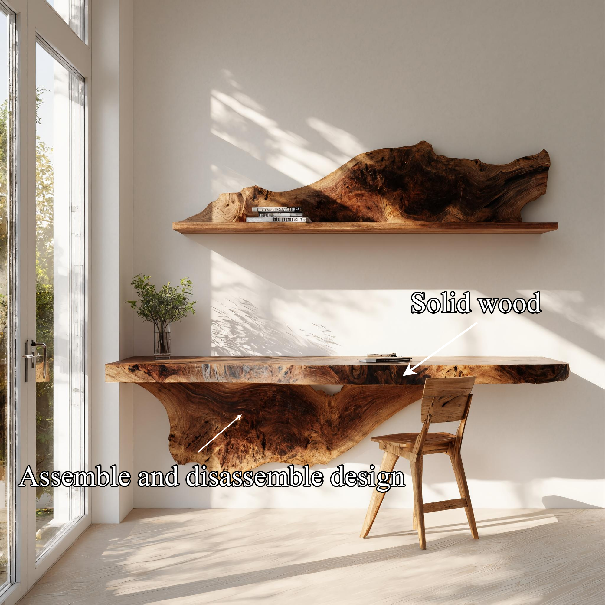 Handcrafted Solid Wood Wall Desk Live Edge Home Office Style SINLKIFL384