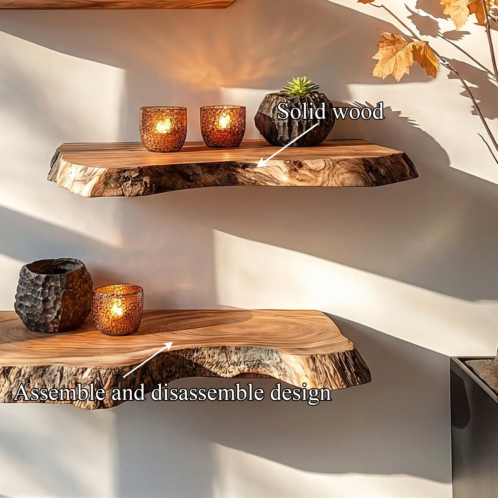 Modern Thick Live Edge Floating Wall Shelves Natural Wood Accent SINLKIFL500