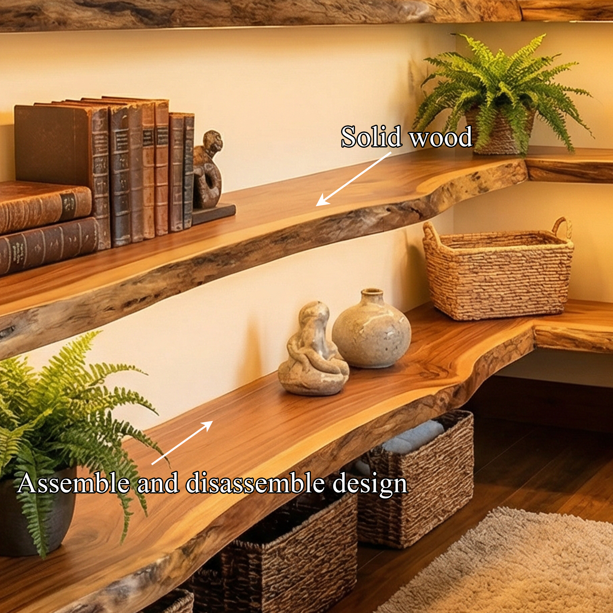 Modern Farmhouse Living Room Floating Wall Shelves Solid Wood SINLKIFL501