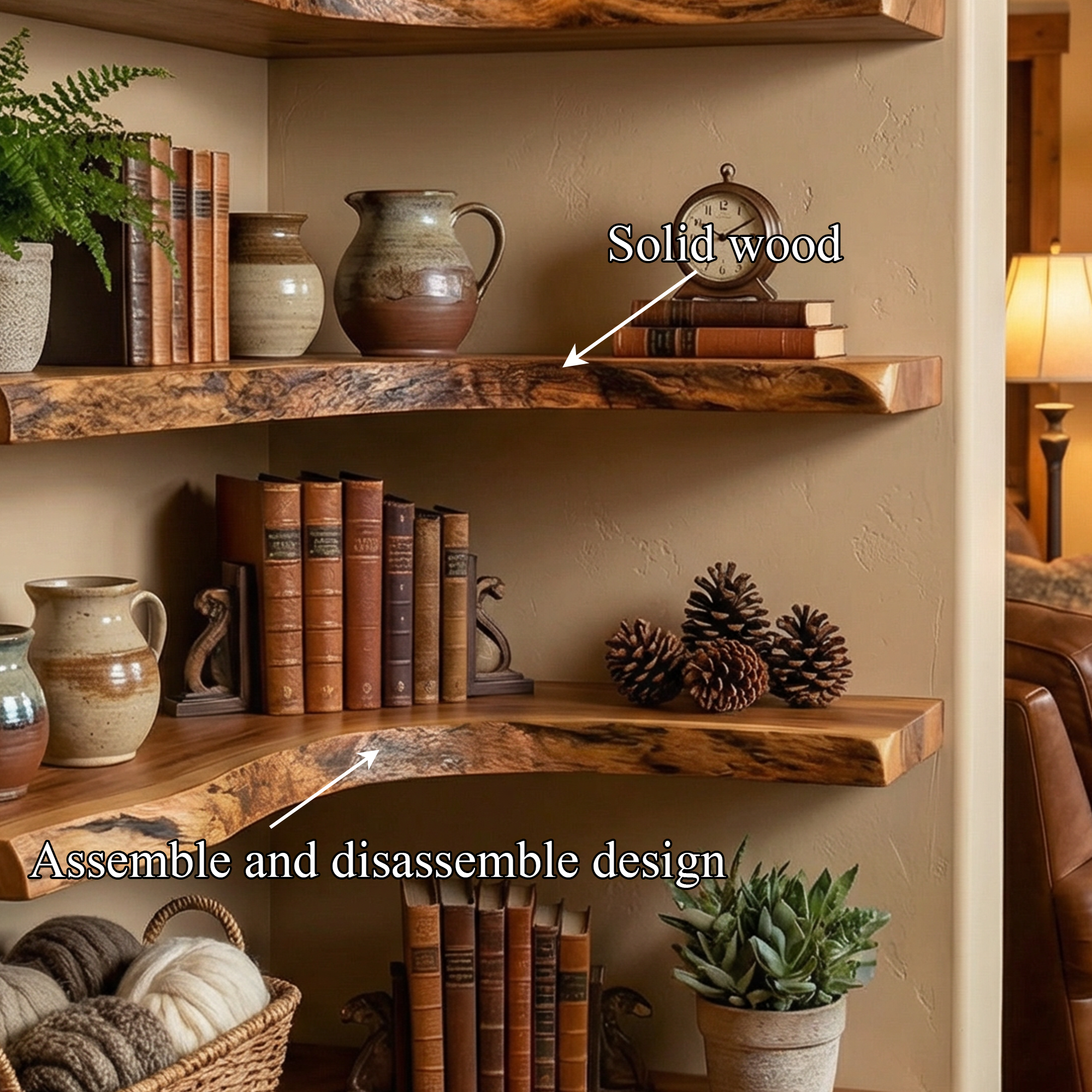 Modern Traditional Corner Floating Shelves Solid Wood Living Room Accent SINLKIFL503