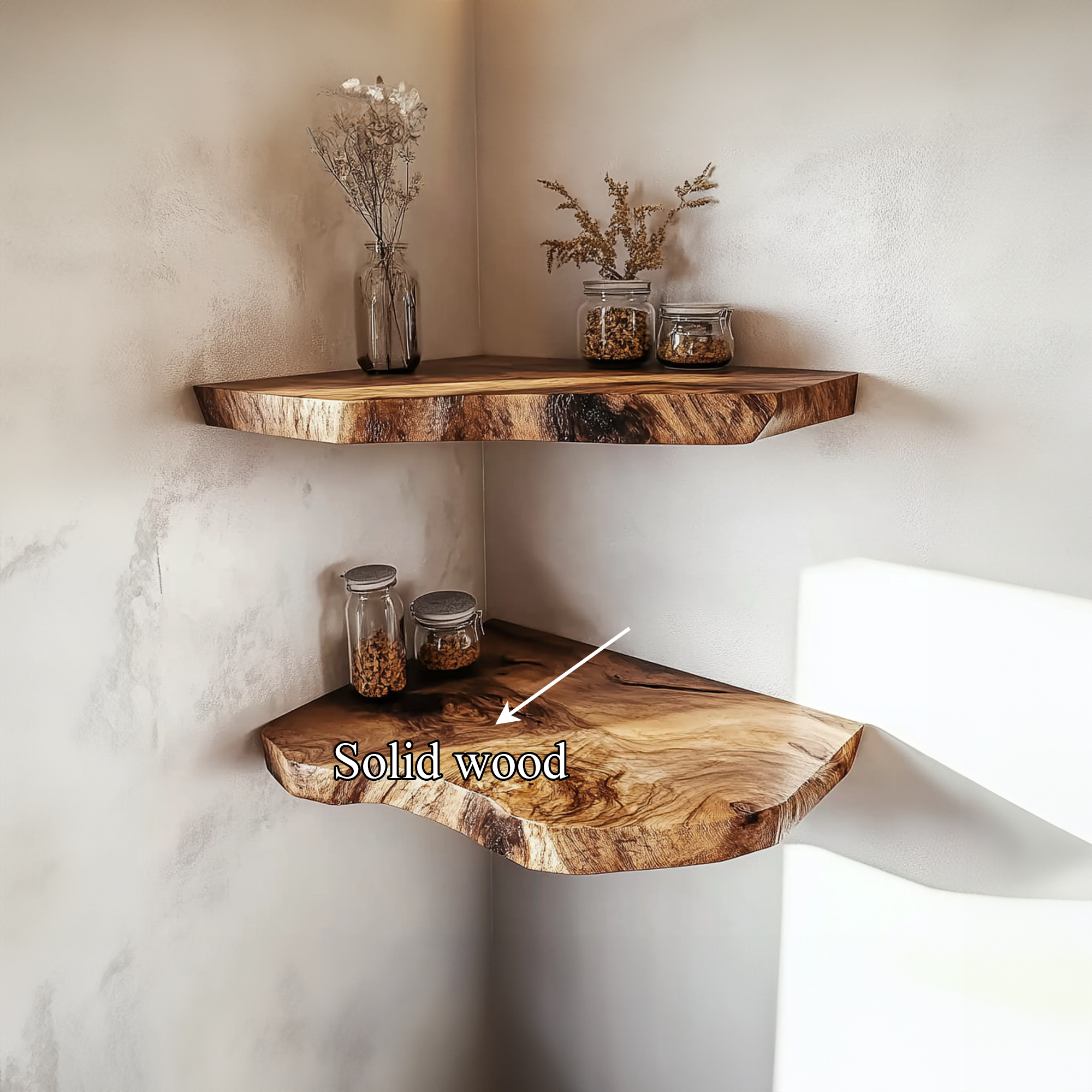 Rustic Handcrafted Live Edge Corner Floating Shelves Wall Storage SINLKIFL219