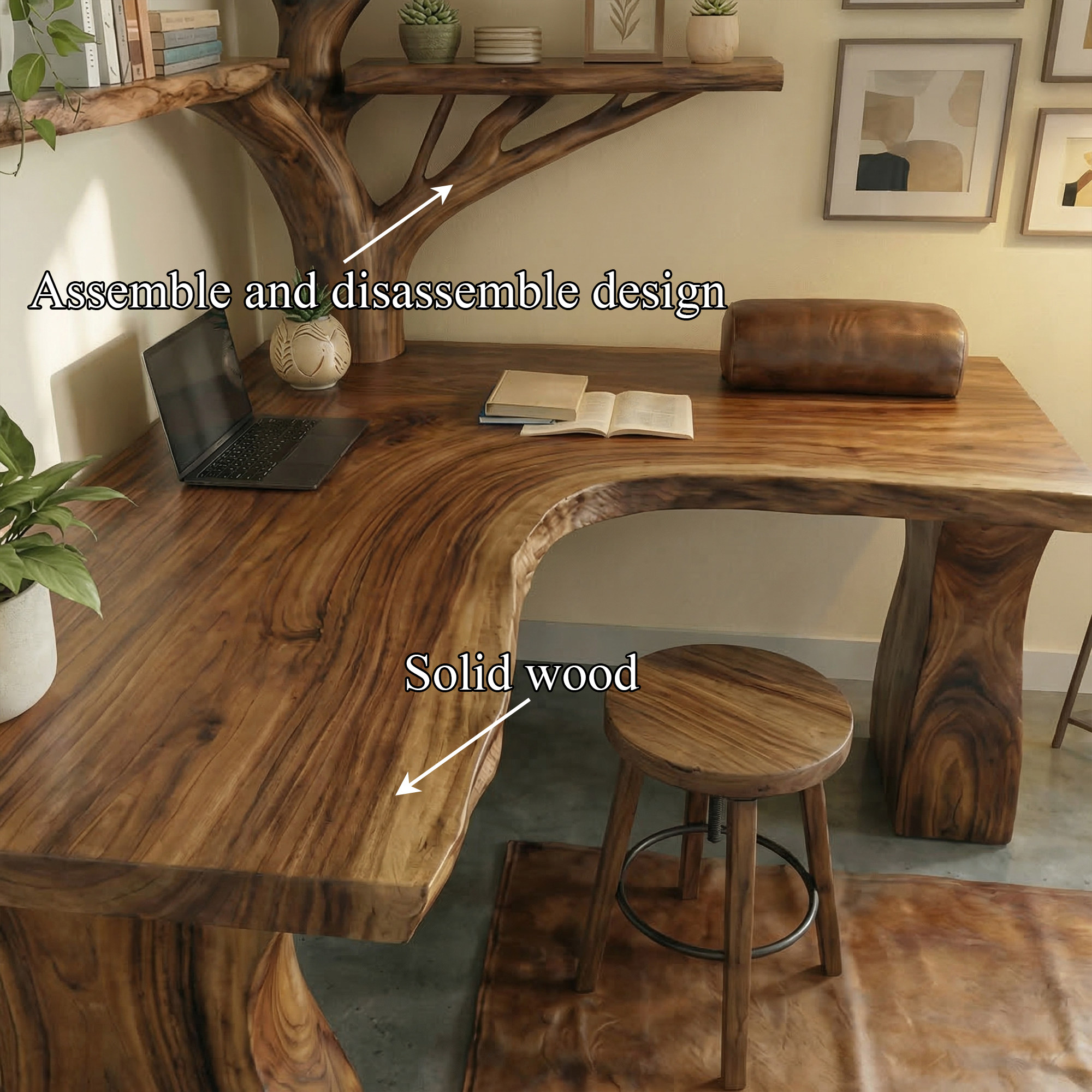 Rustic Tree Corner Desk For Home Office And Bedroom SINLKIDK090