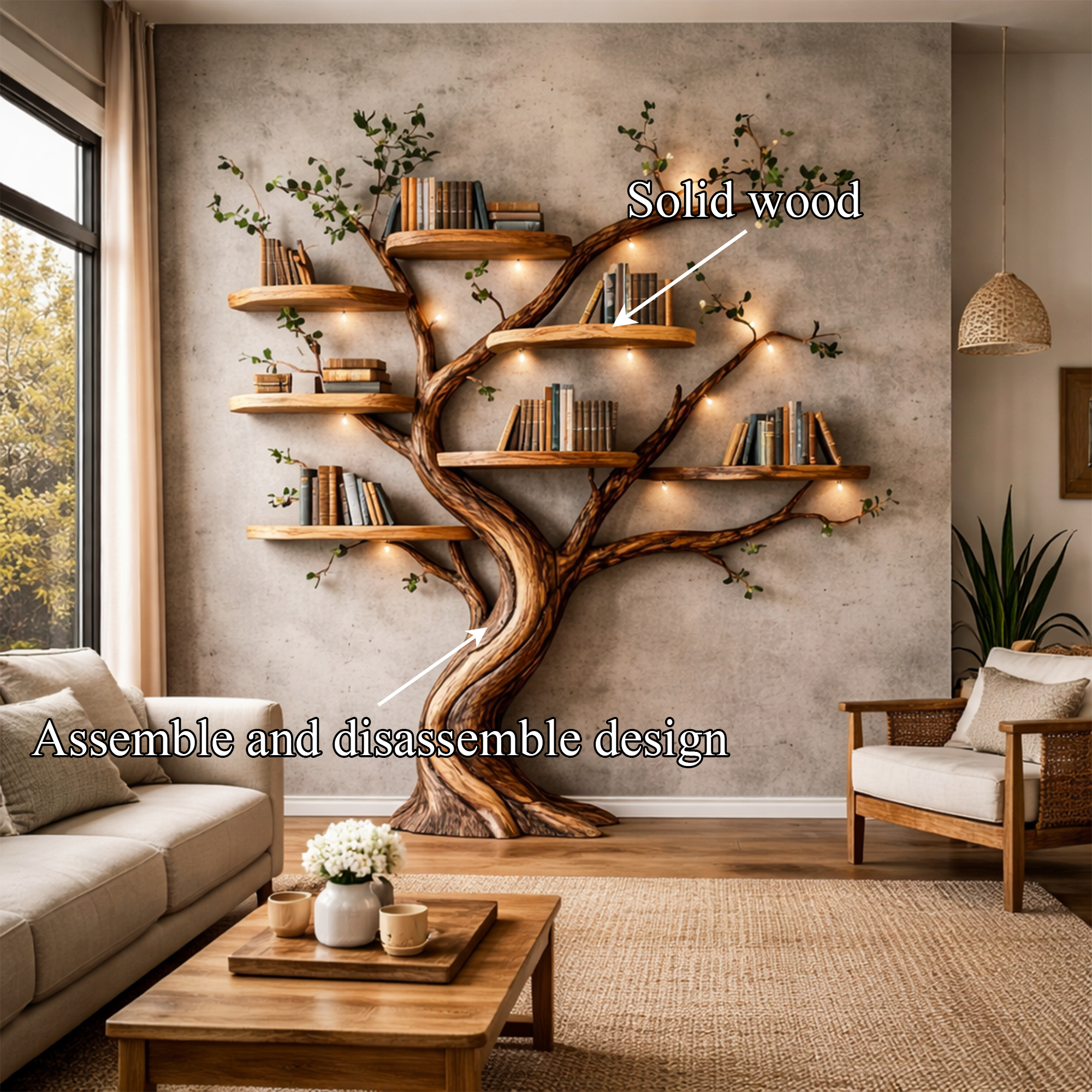 Organic Tree Bookshelf Living Room Interior Sculptural Wall Display SINLKITB664