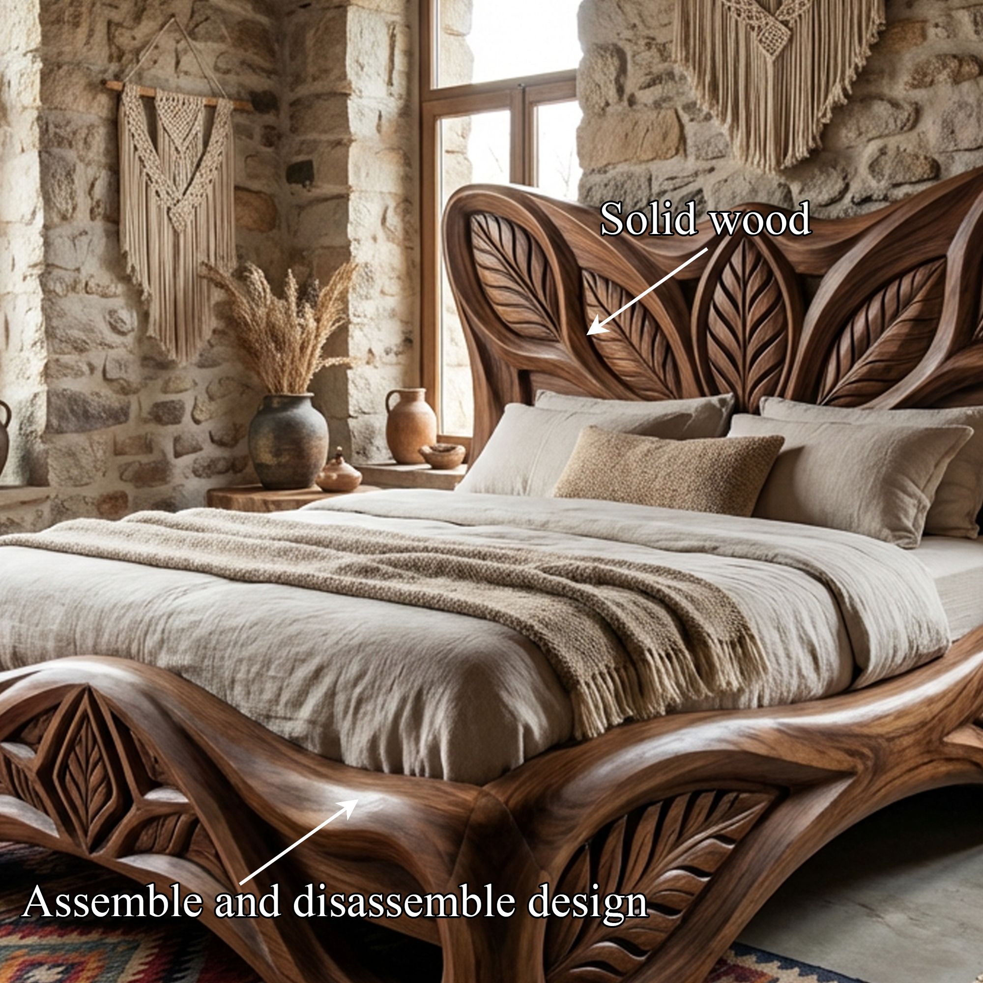 Rustic Handcrafted Style Bed Frame For Bedroom And Sleeping Space SINLKIWB097