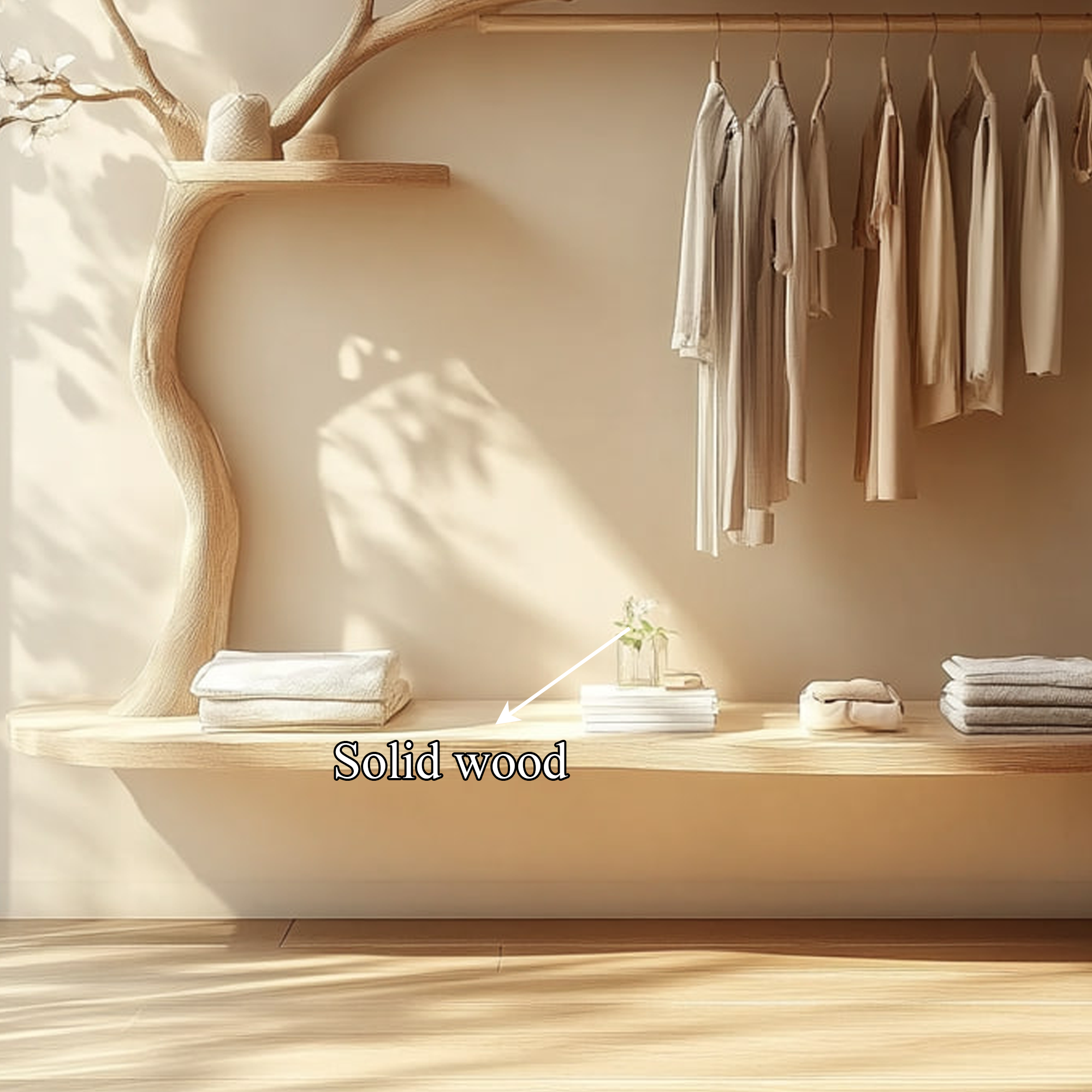 Scandinavian Tree Wardrobe Handcrafted Solid Wood Natural Bedroom Decor SINLKITCR066