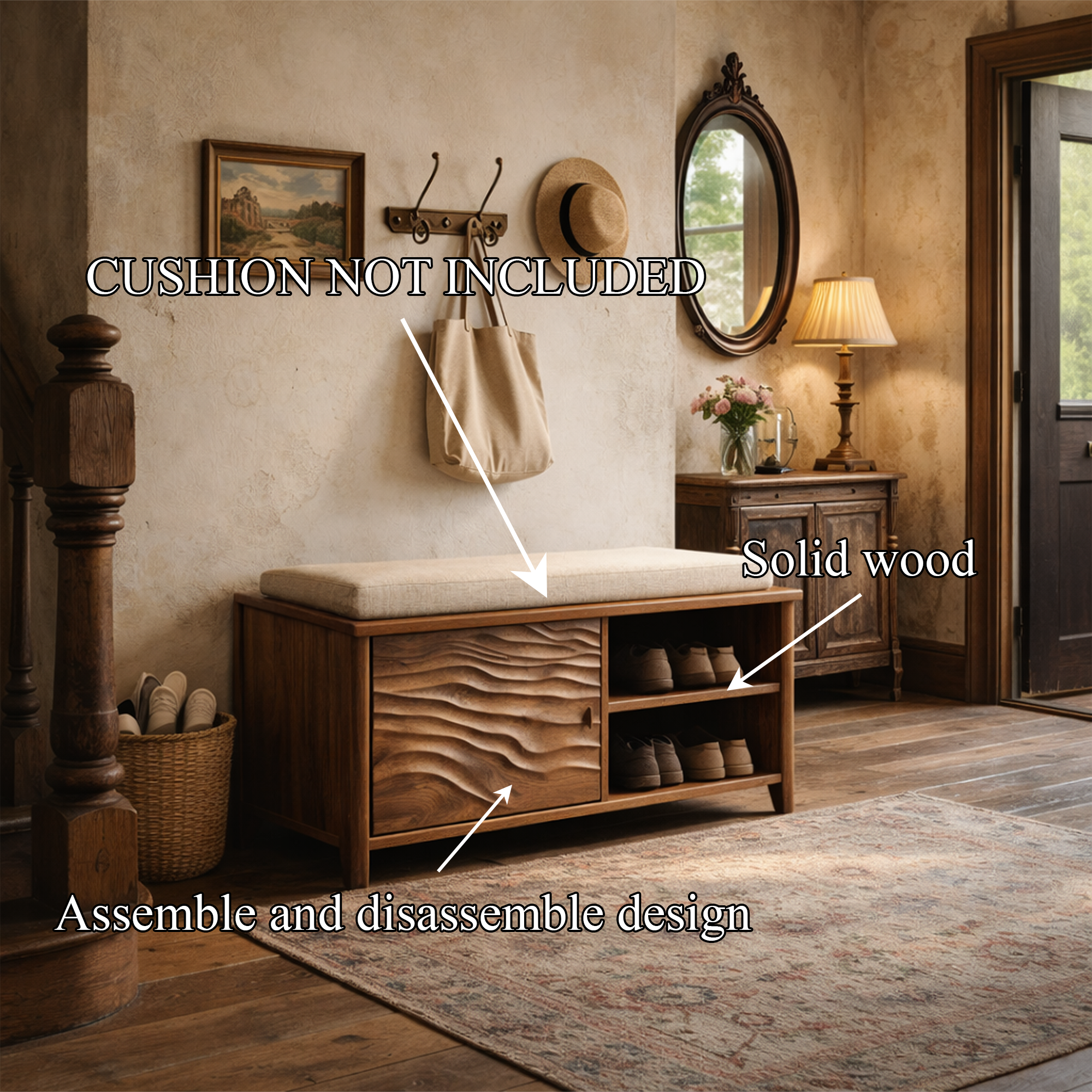 Rustic Storage Seating Bench For Entryway And Home Space SINLKISB086