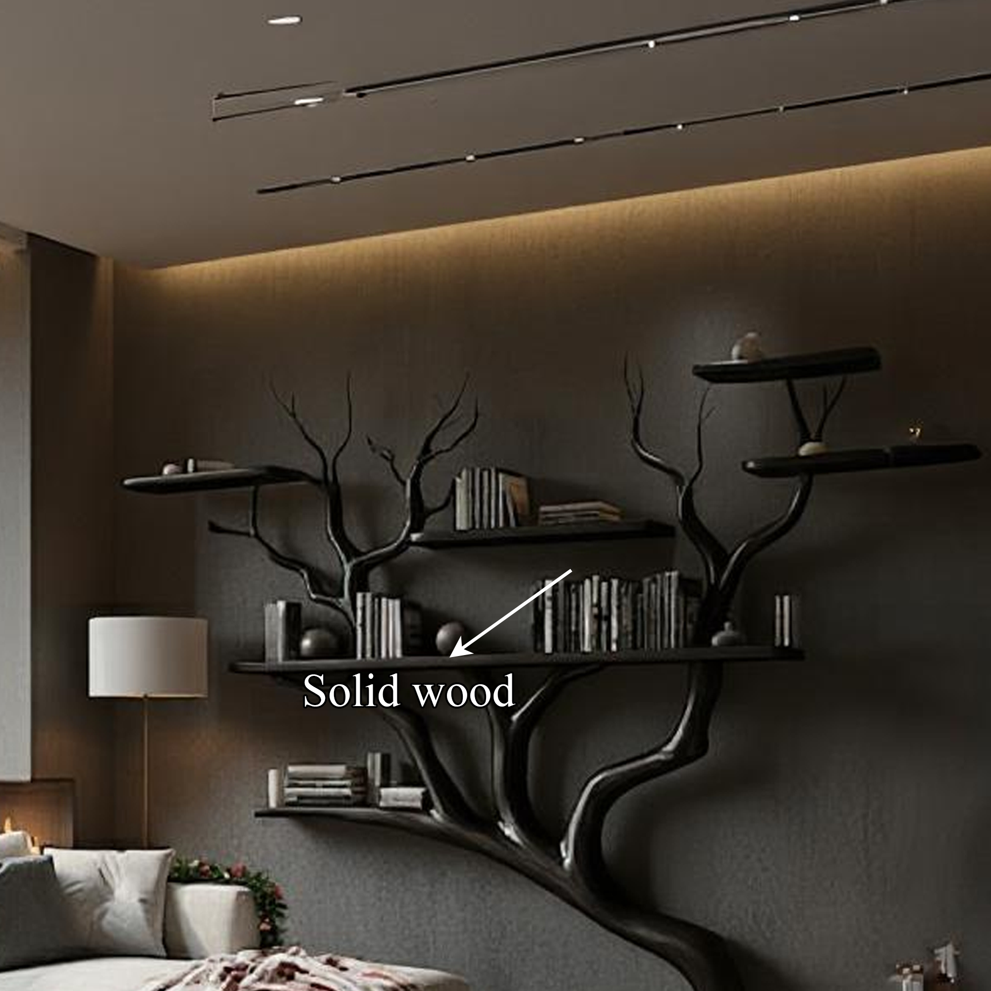 Rustic Dark Tree Bookshelf Living Room Christmas Seasonal SINLKITB498