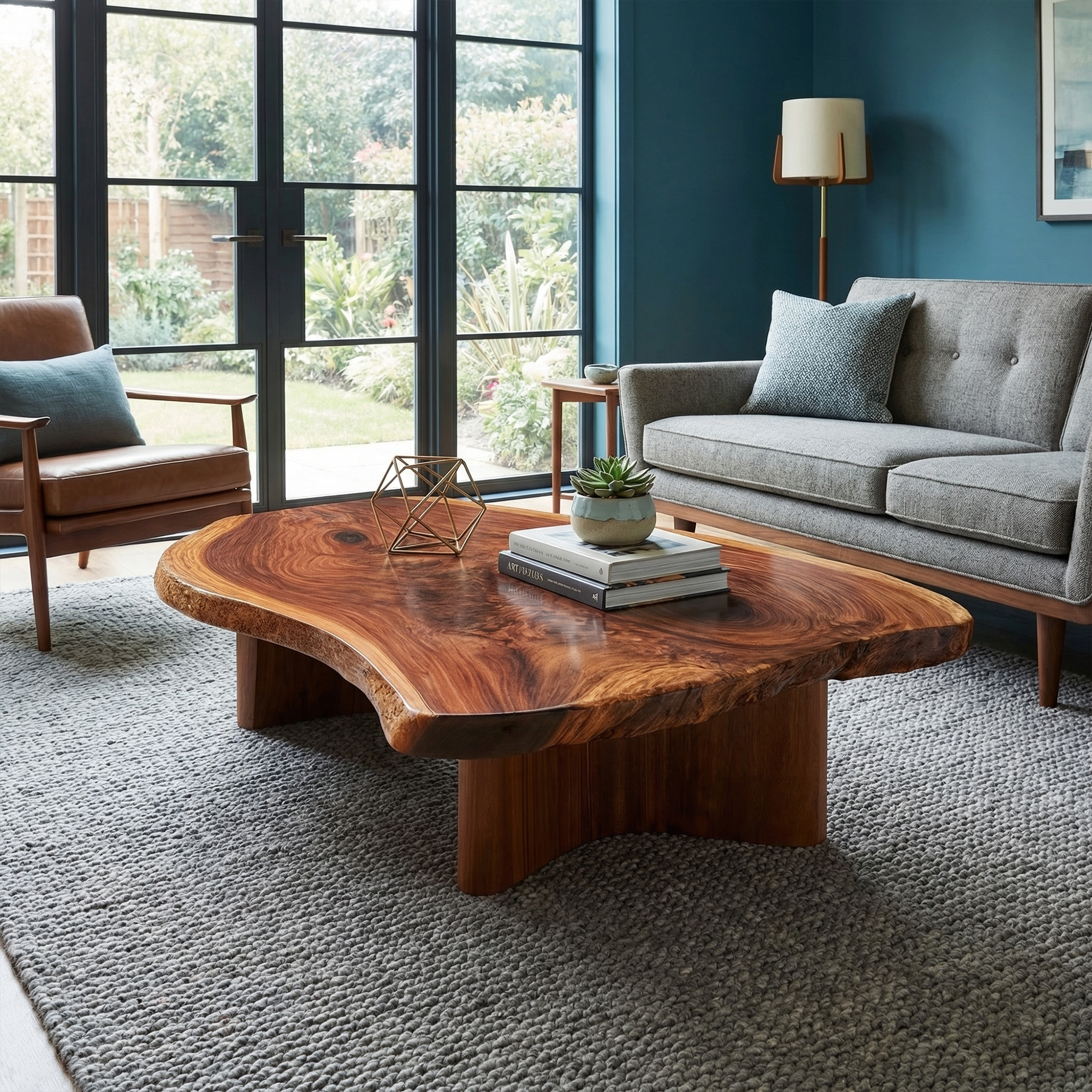 Rustic Live Edge Coffee Table Solid Wood Natural Slab Design Living Room SINLKICF343