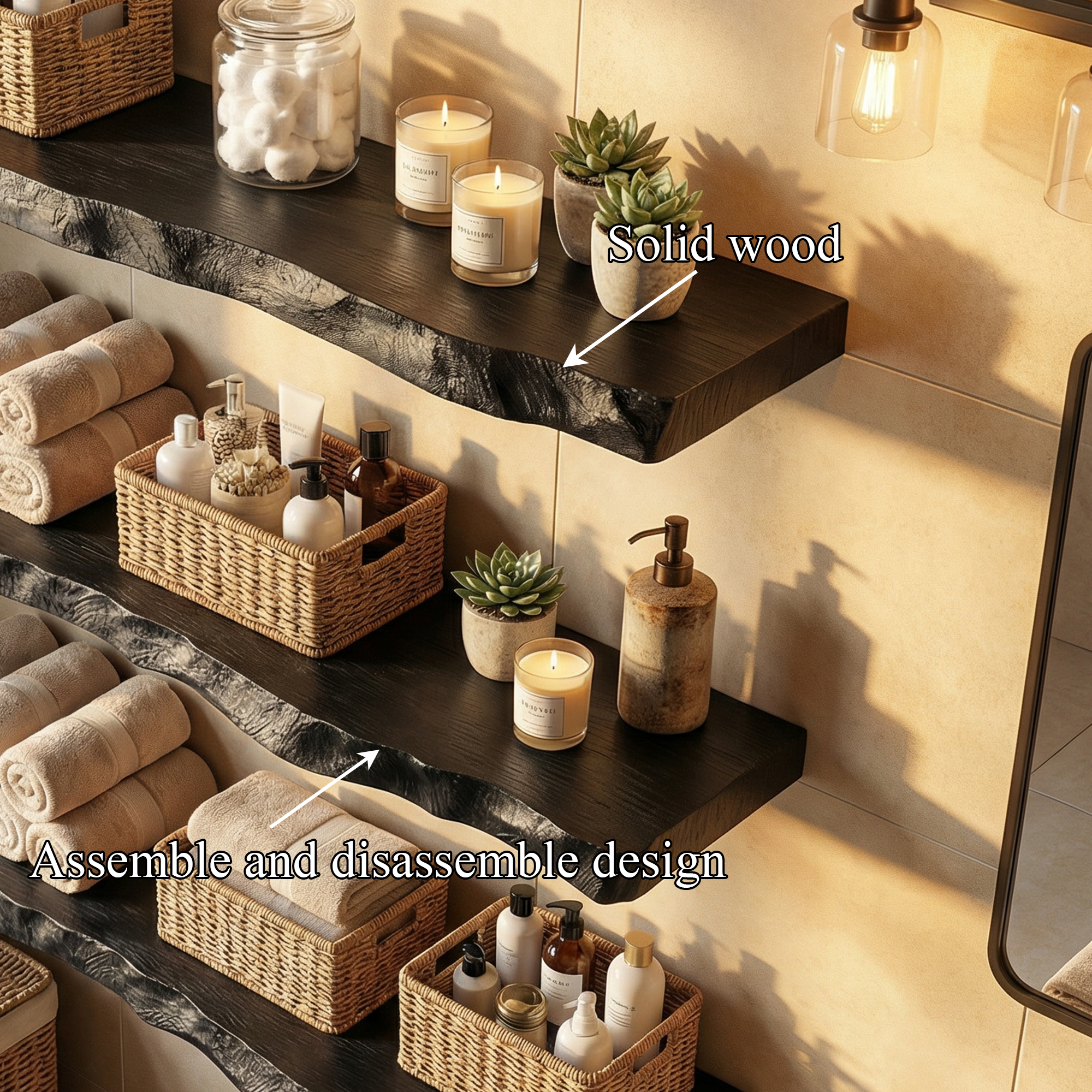 Modern Black Marble Floating Bathroom Shelves Wall Mounted Storage SINLKIFL507