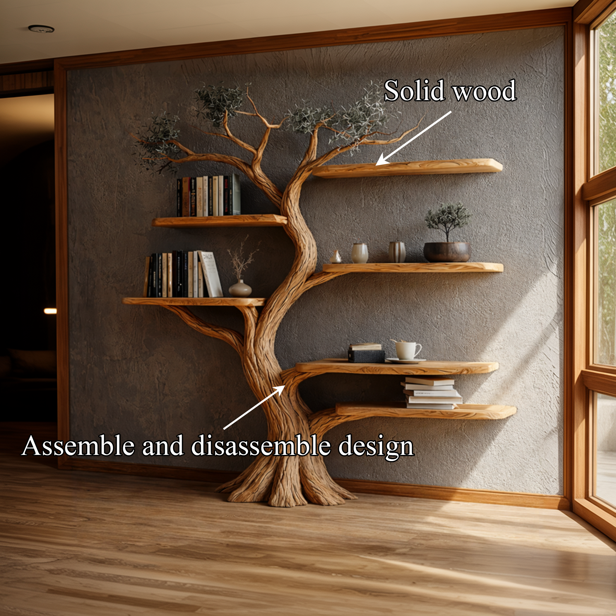Natural Wood Tree Bookshelf Interior Design SINLKITB633