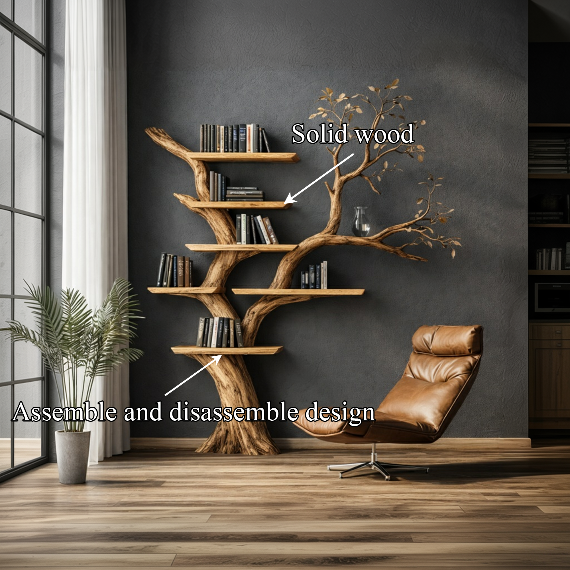 Handcrafted Tree Bookshelf Living Room Interior Statement Wall Feature SINLKITB666