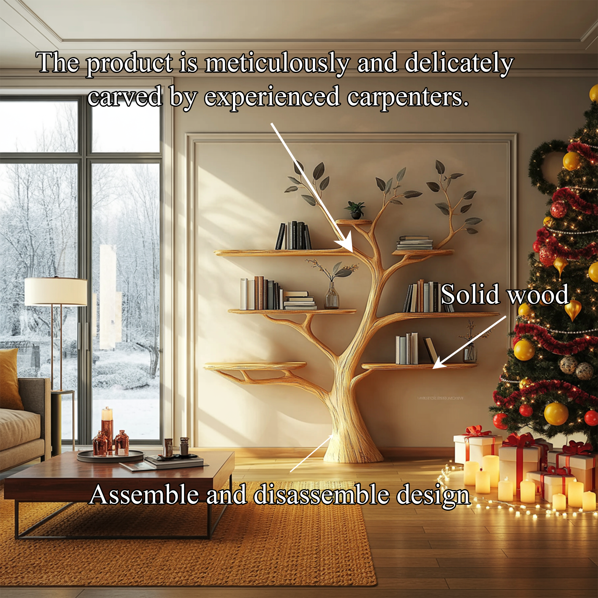 Rustic Tree Wall Shelf Christmas Decoration Bedroom SINLKITB580