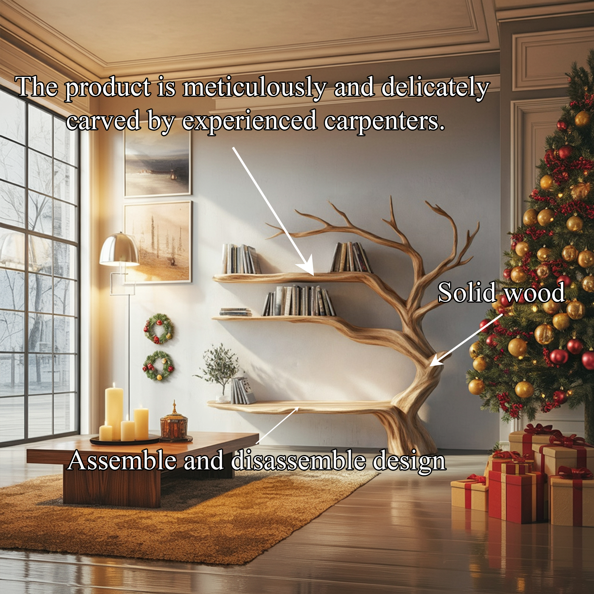 Rustic Christmas Tree Wall Shelf Bedroom And Entryway SINLKITB581