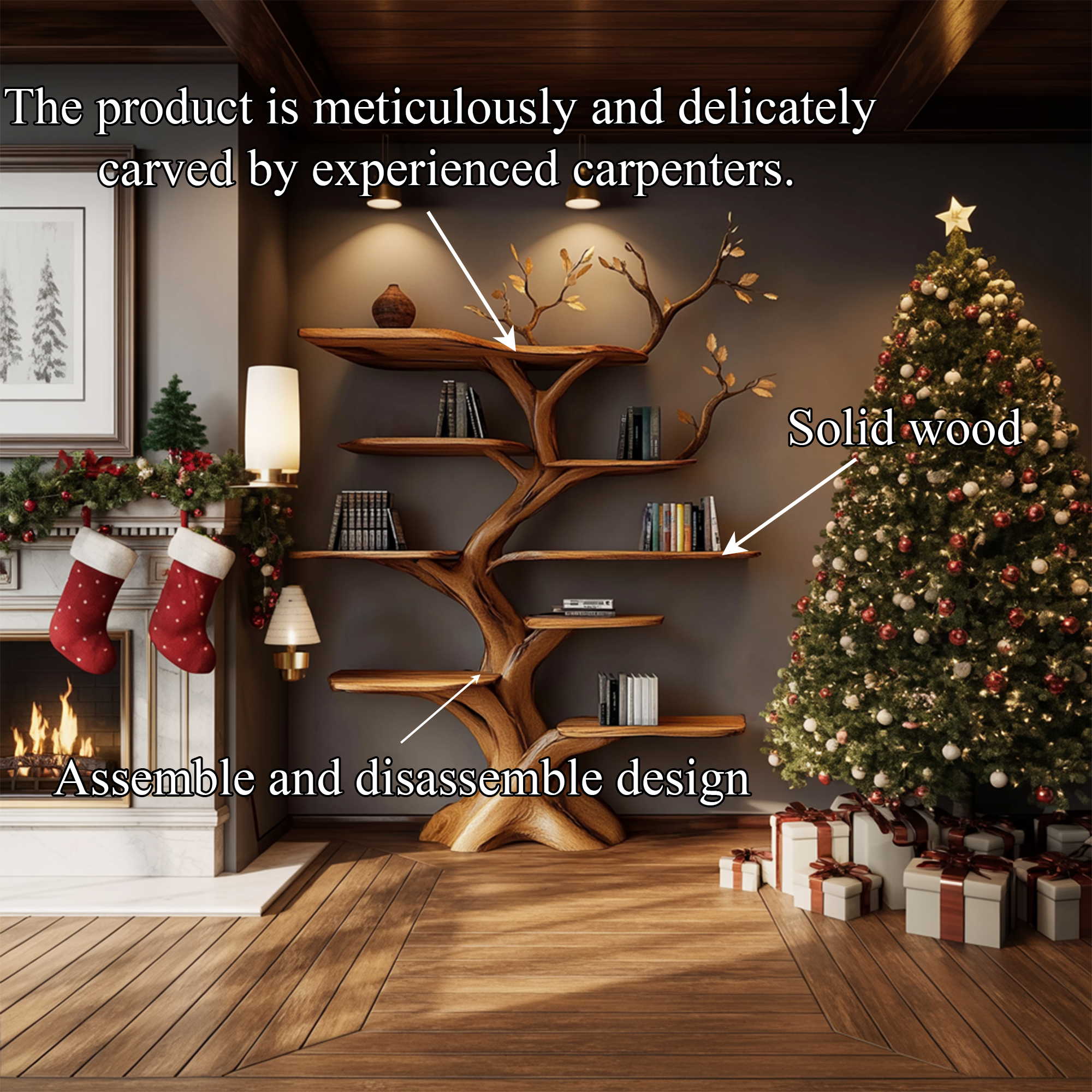 Rustic Tree Bookshelf Christmas Decor Living Or Bedroom SINLKITB592