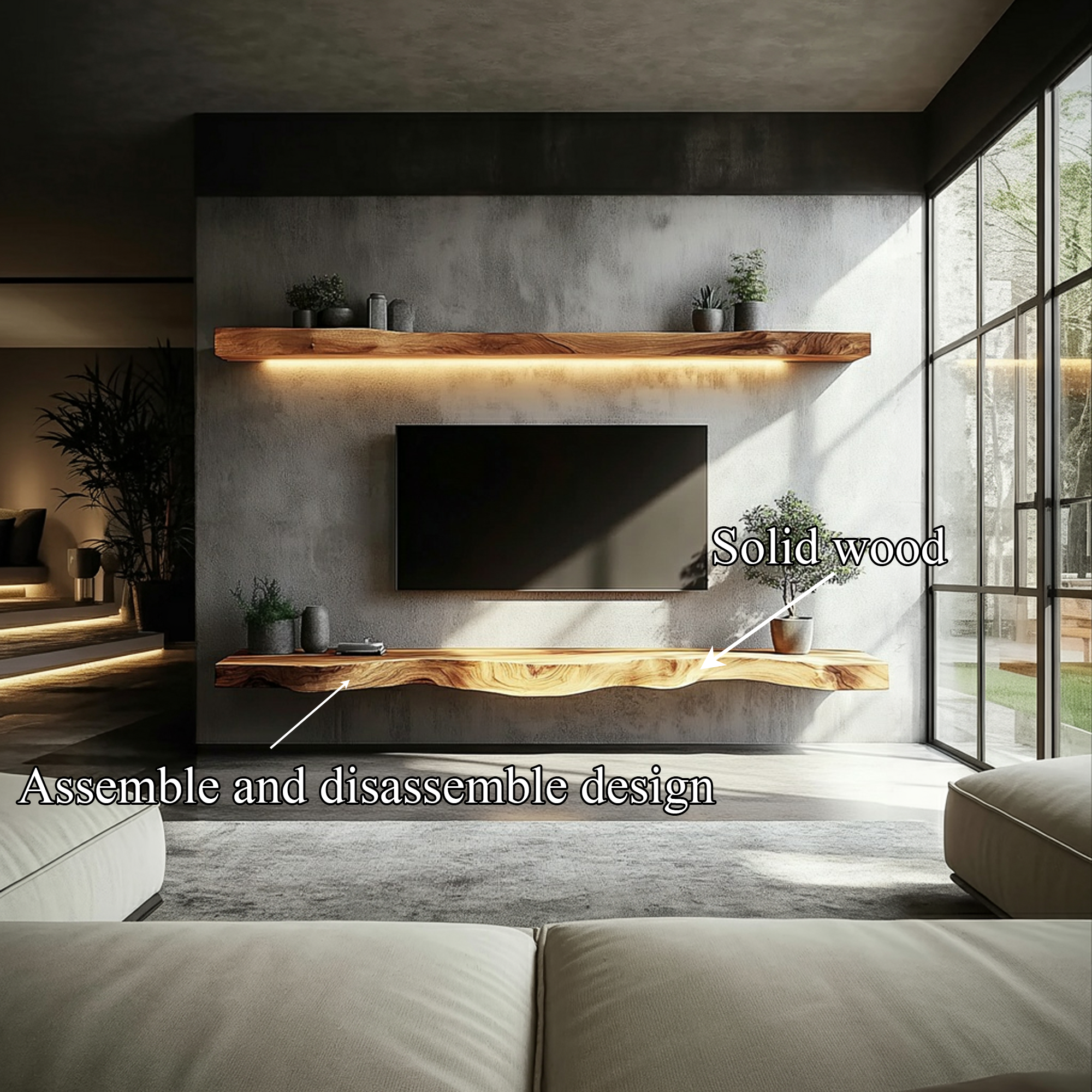 Rustic Sculptural Floating Shelf Solid Wood Living Room Interior Architectural Furniture SINLKIFL409