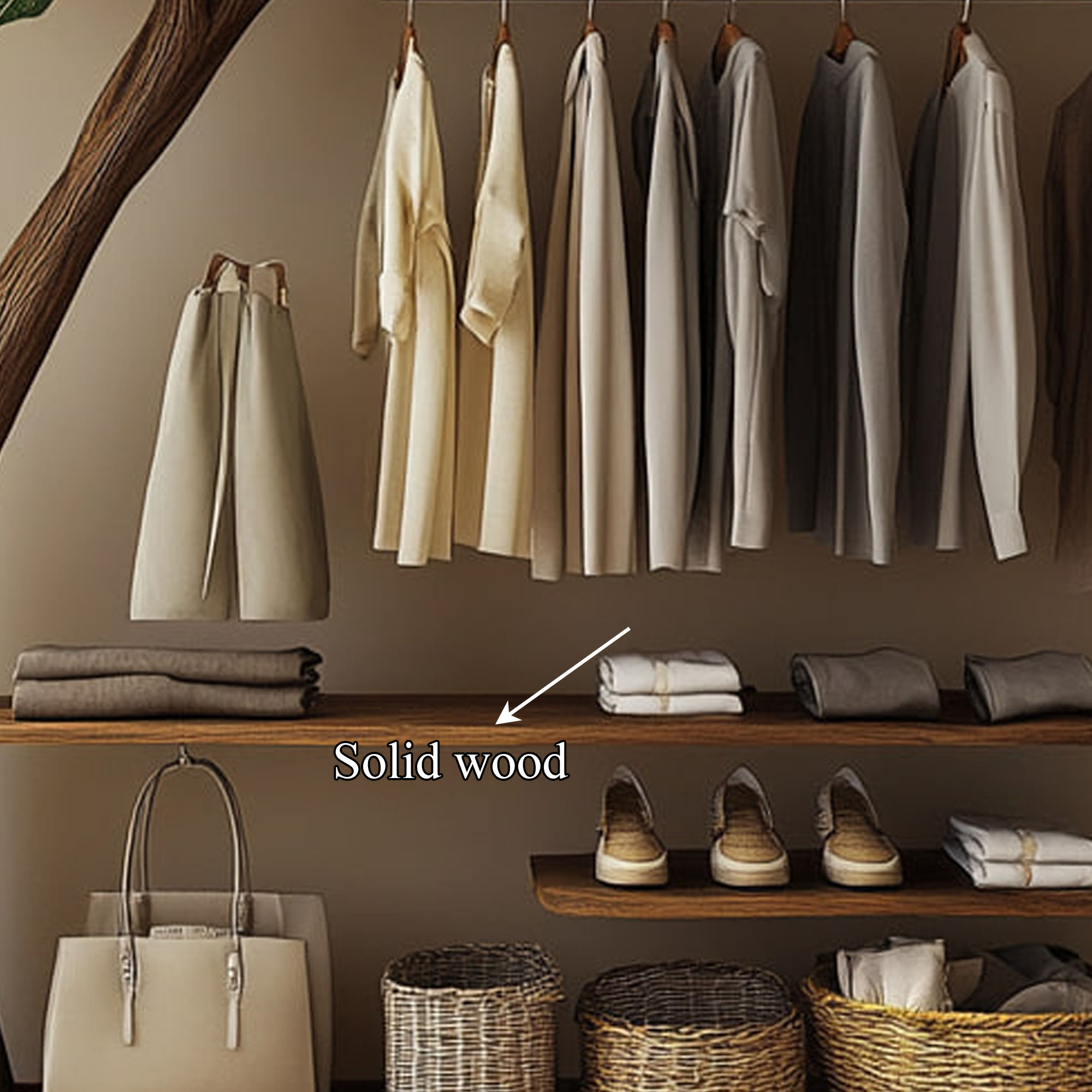 Rustic Solid Wood Tree Clothing Rack Artistic Bedroom SINLKITCR047