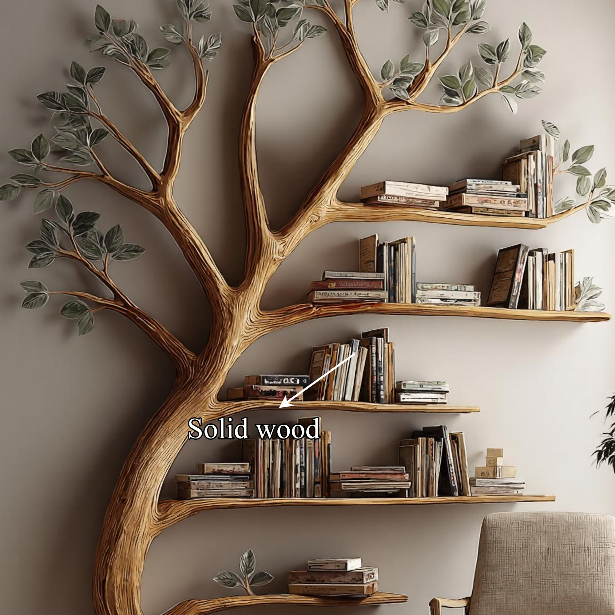 Rustic Branch Bookshelf Living Room Home Library Artistic Wall SINLKITB329