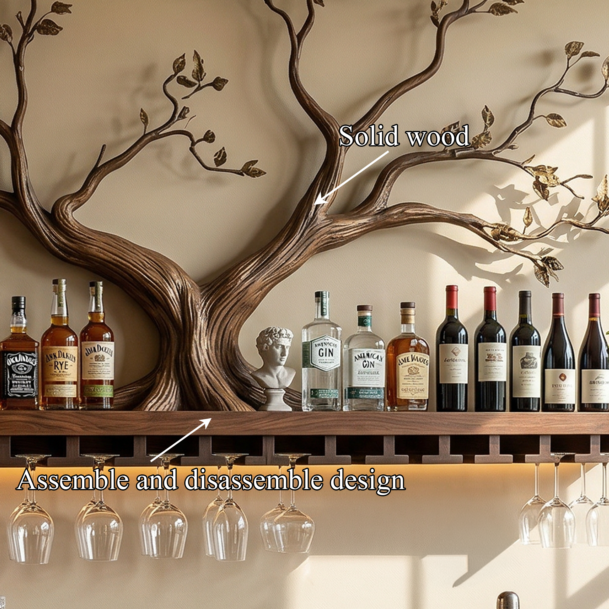 Scandinavian Wooden Wine Rack Wall Shelf For Kitchen Dining Room Home Bar SINLKIWR013