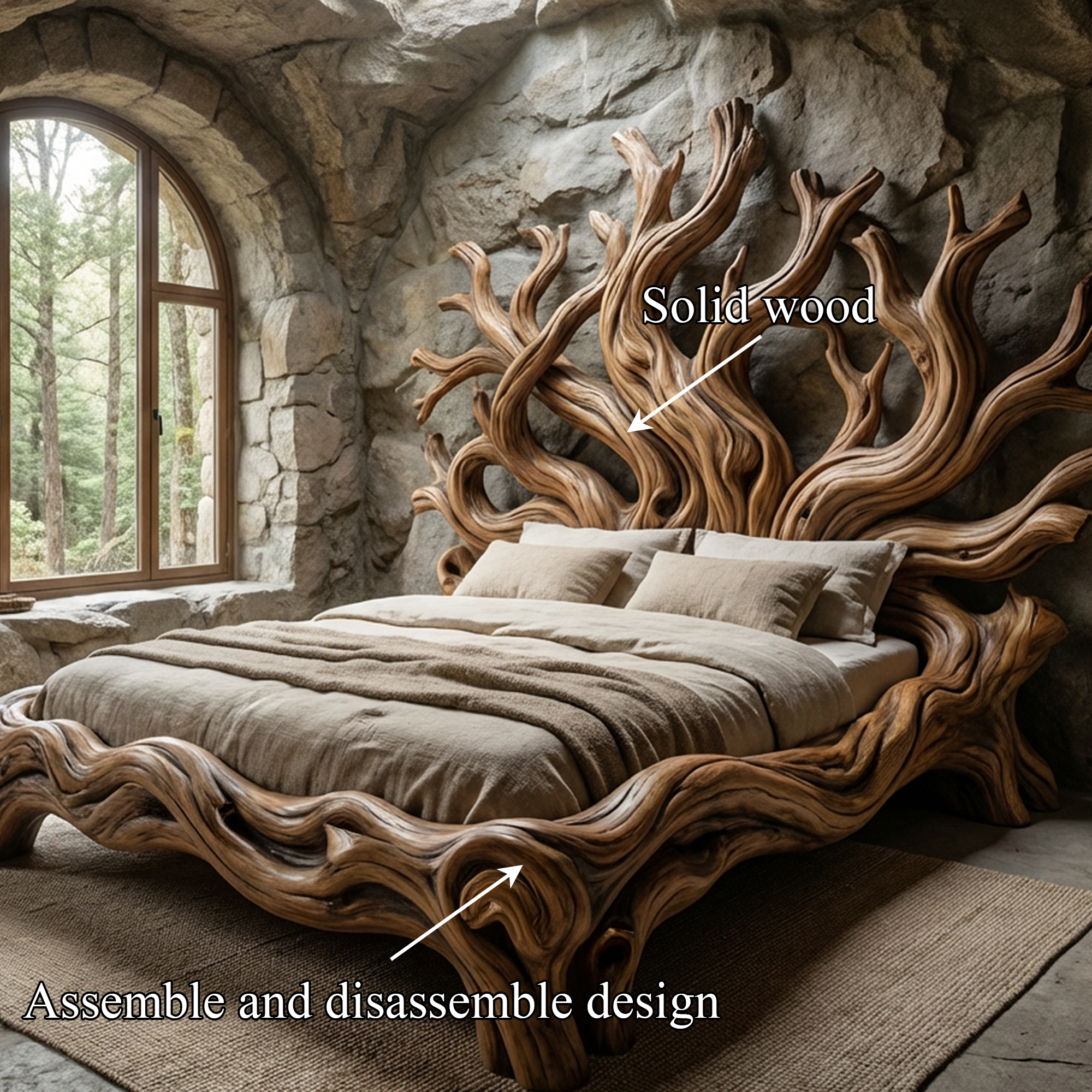 Rustic Tree shelf Bed Frame For Bedroom Or Private Room SINLKIWB099