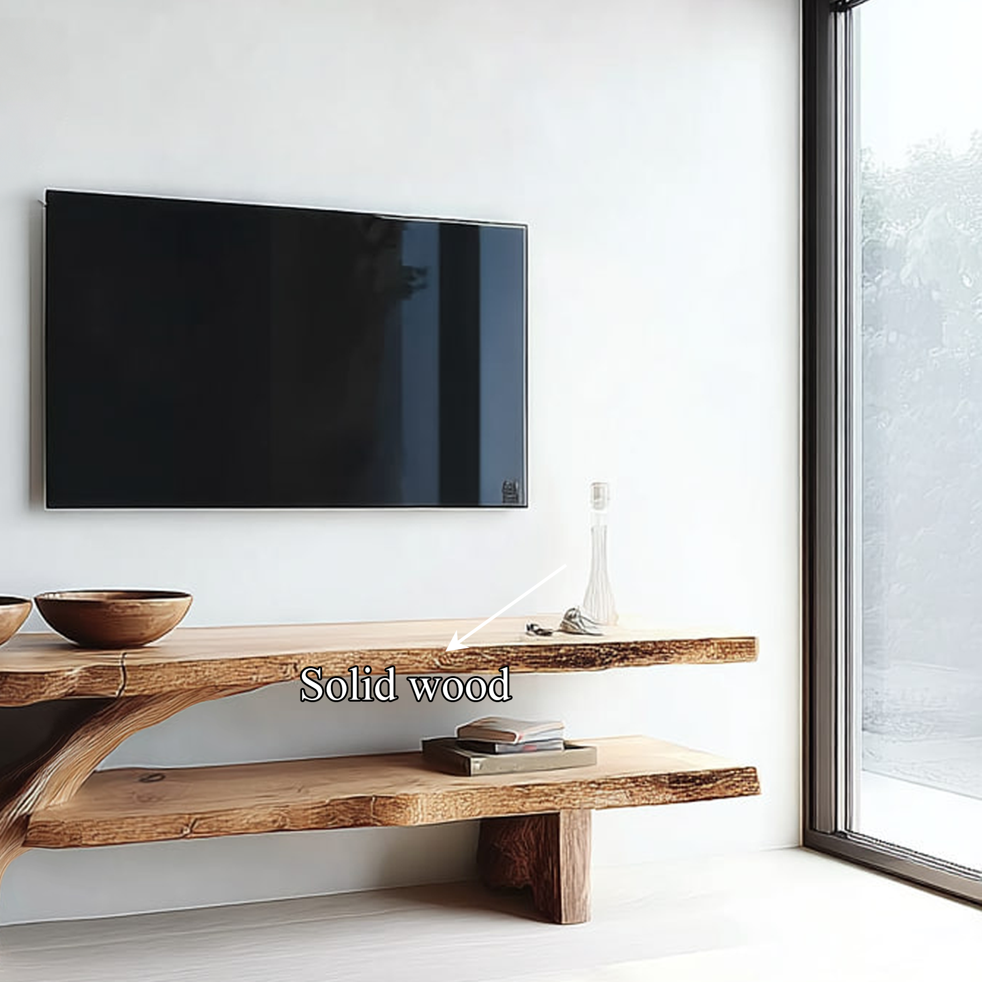 Rustic TV Console Table Sculpted Wood Base Living Room SINLKICS308