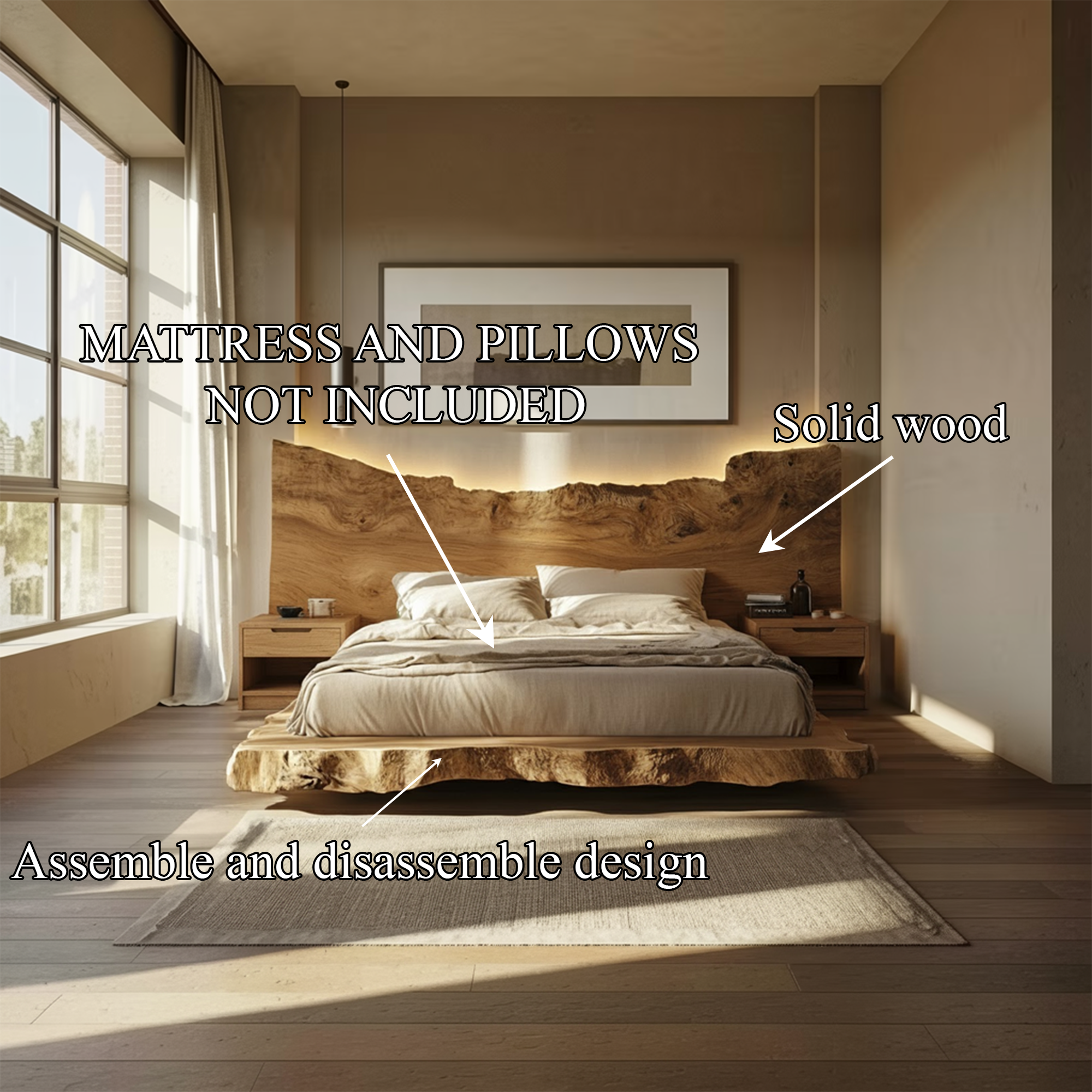 Mid Century Modern Wooden Bed Bedroom SINLKIWB078