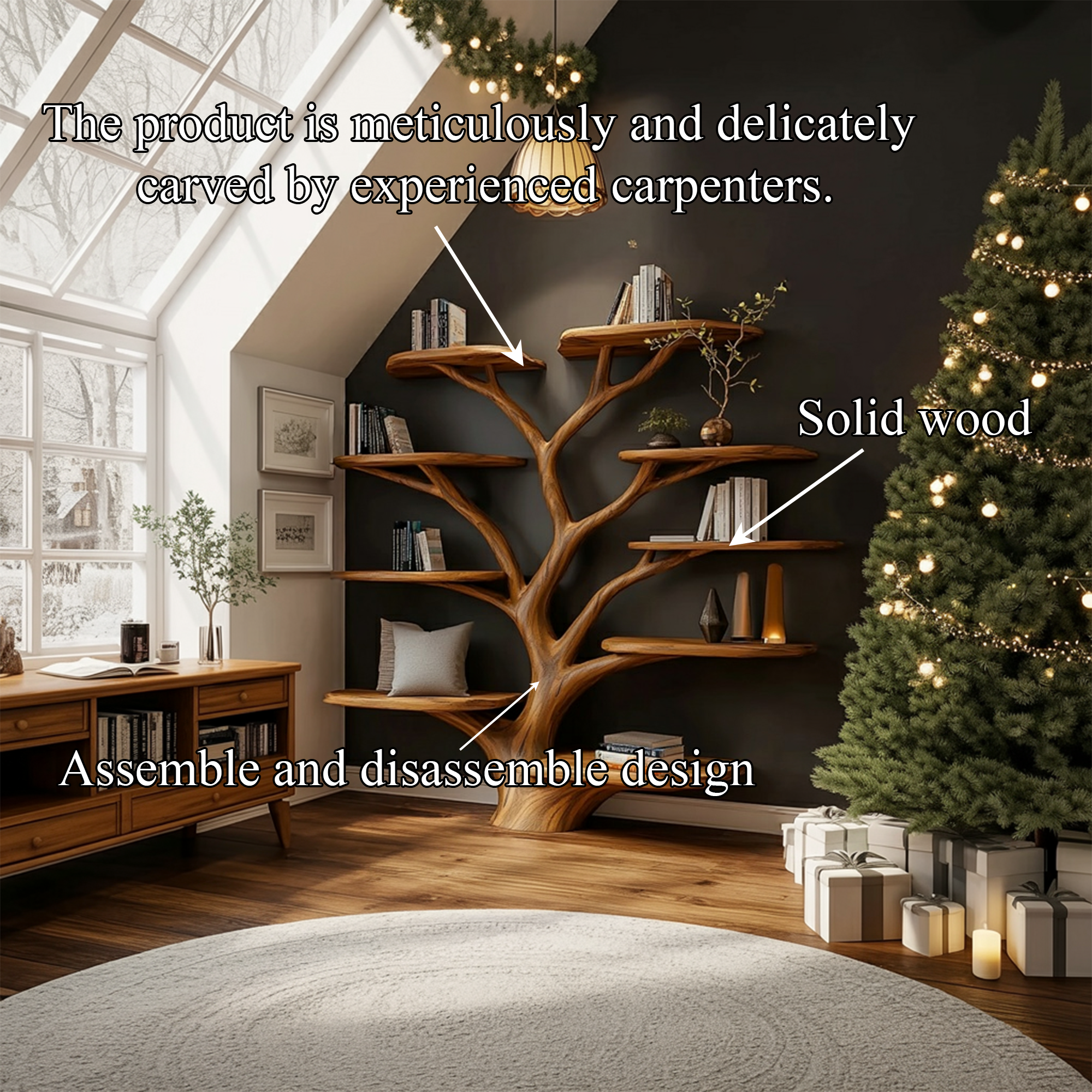 Rustic Christmas Tree Shelf Living Room Holiday Display SINLKITB596