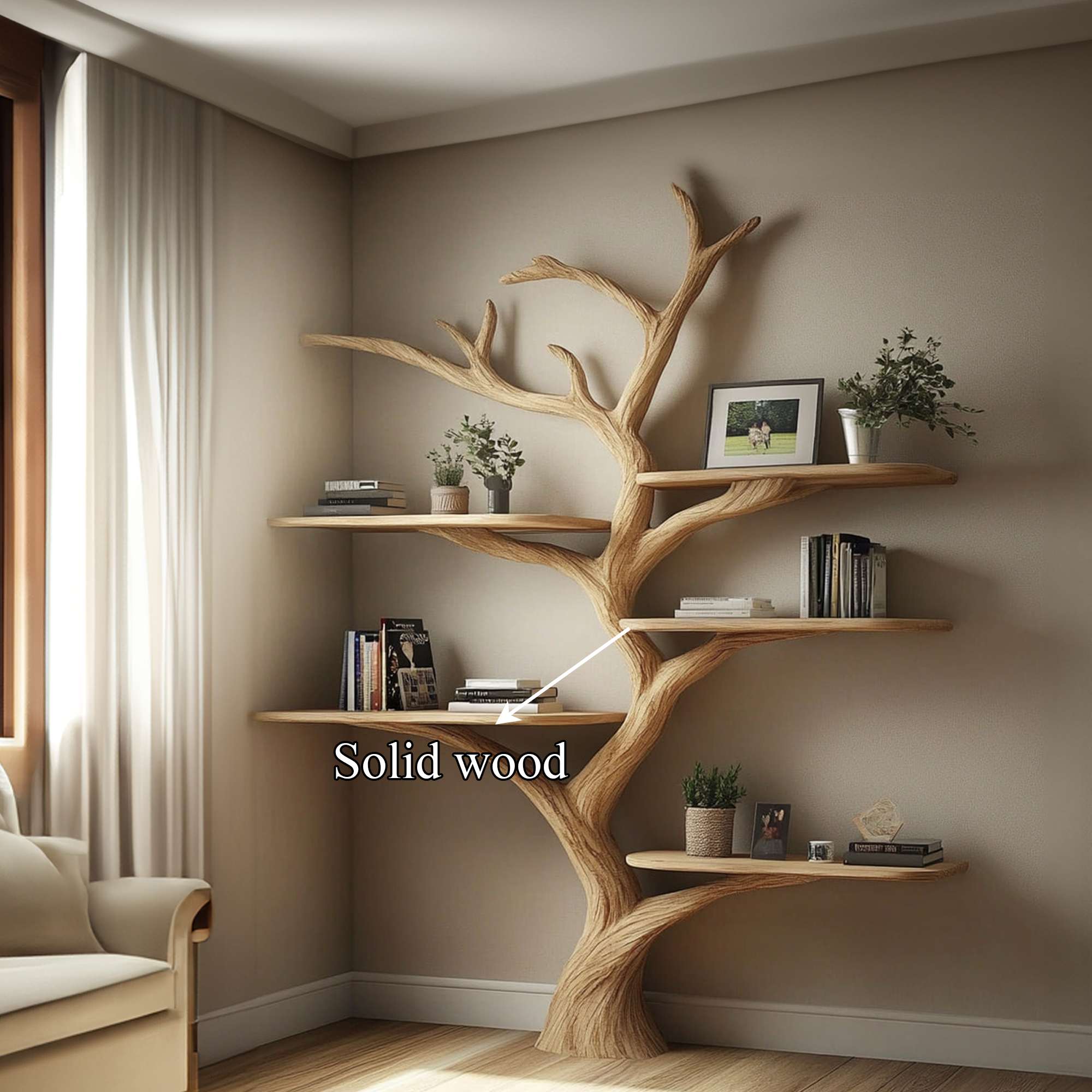 Rustic Organic Tree Wall Display Cozy Reading Space SINLKITB538