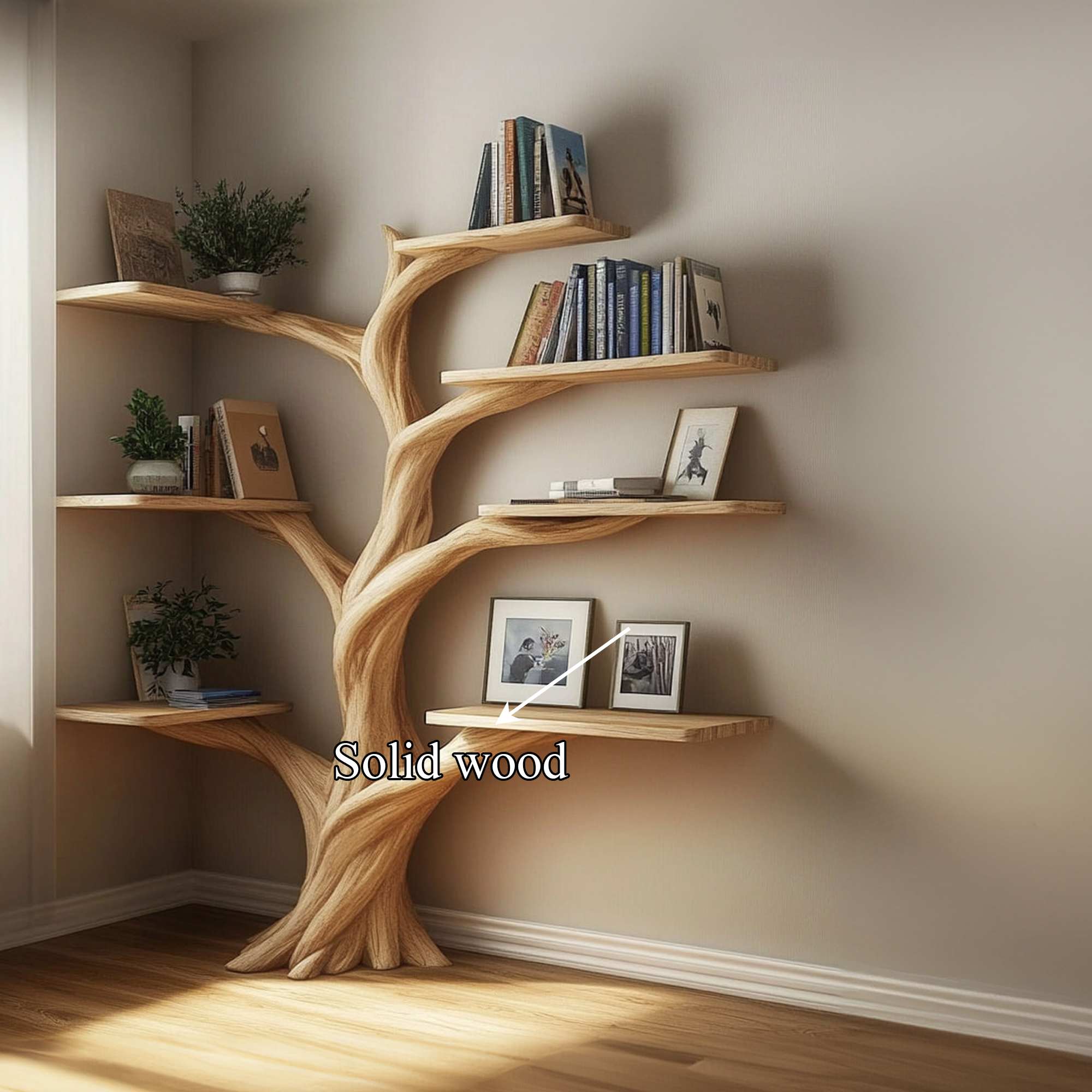 Rustic Organic Tree Corner Shelf Bedroom And Living Room SINLKITB536