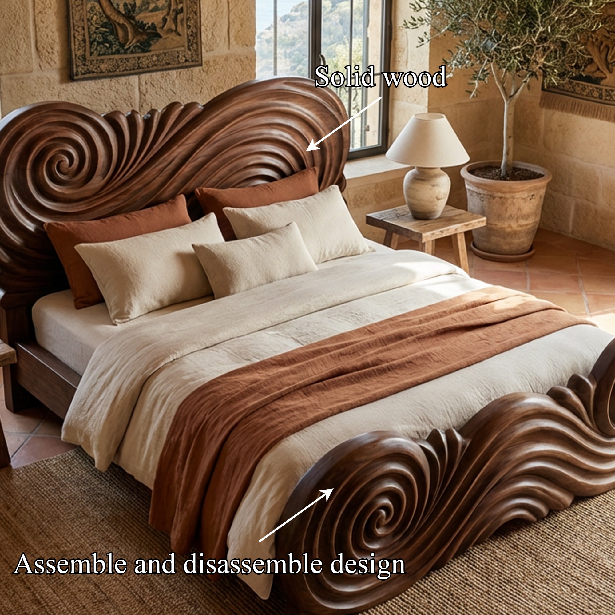 Rustic Curved Silhouette Bed Frame For Bedroom And Home Interior SINLKIWB100