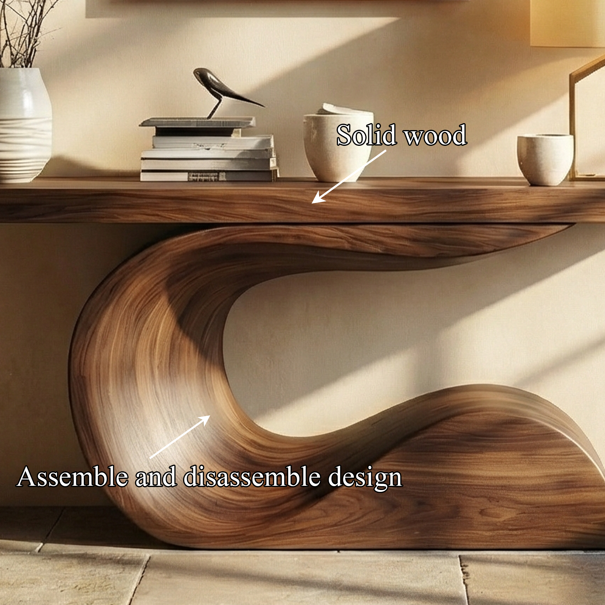 Modern Curved Sculptural Console Table Entryway Hallway Living Room SINLKICS493