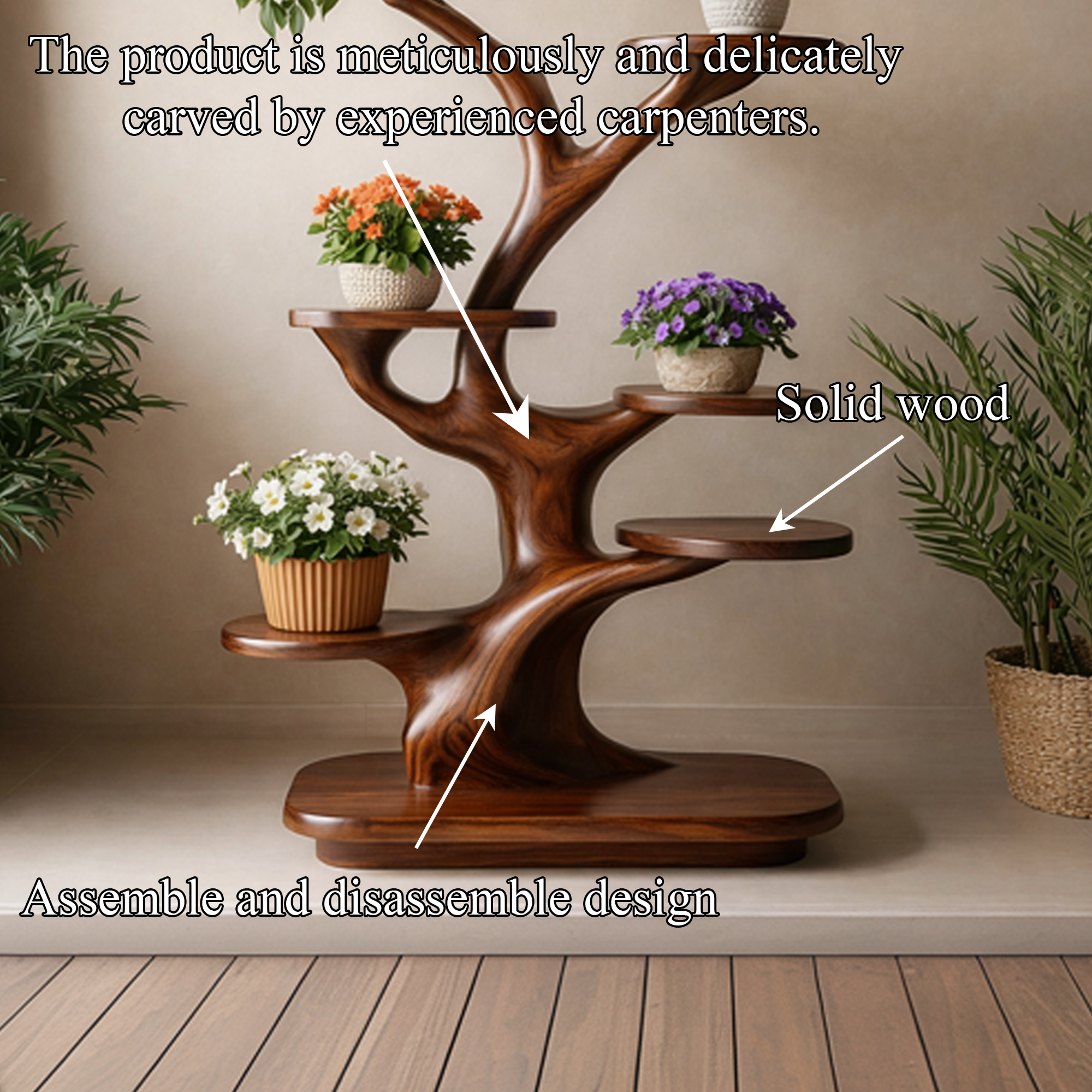 Midcentury Wooden Tree Plant Stand Home Interior SINLKITT108