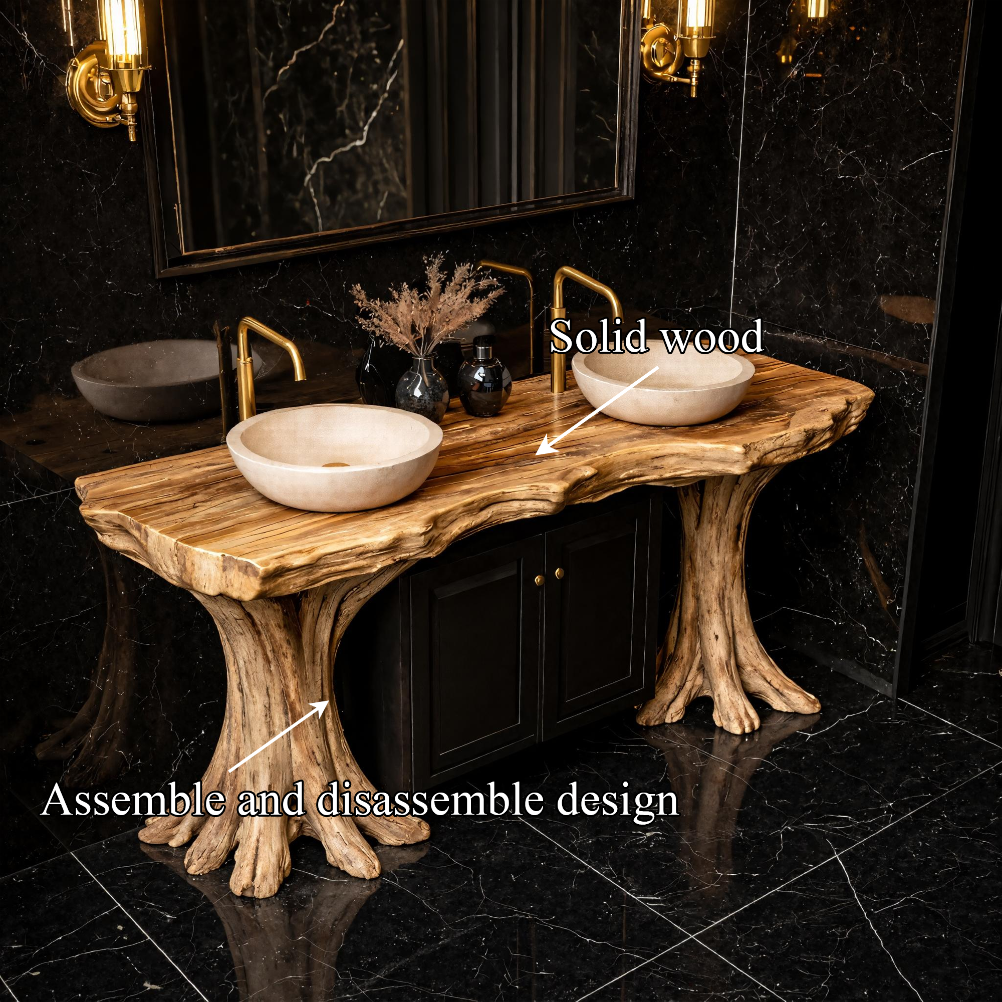 Luxury Organic Solid Wood Bathroom Vanity Tree Base Statement Design SINLKIBRV268