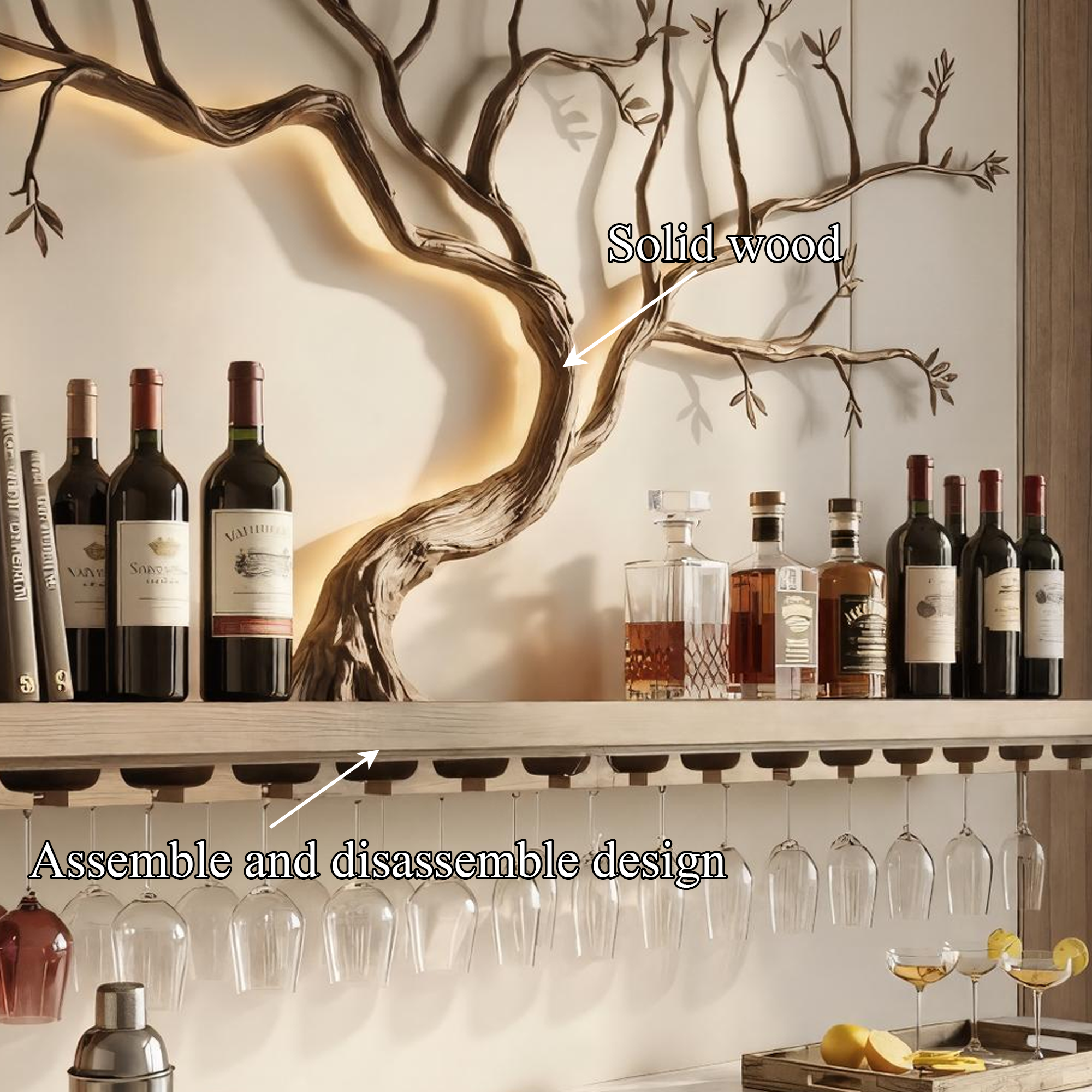 Minimalist Wooden Wine Rack Wall Mounted Shelf For Kitchen Dining Room Bar SINLKIWR015