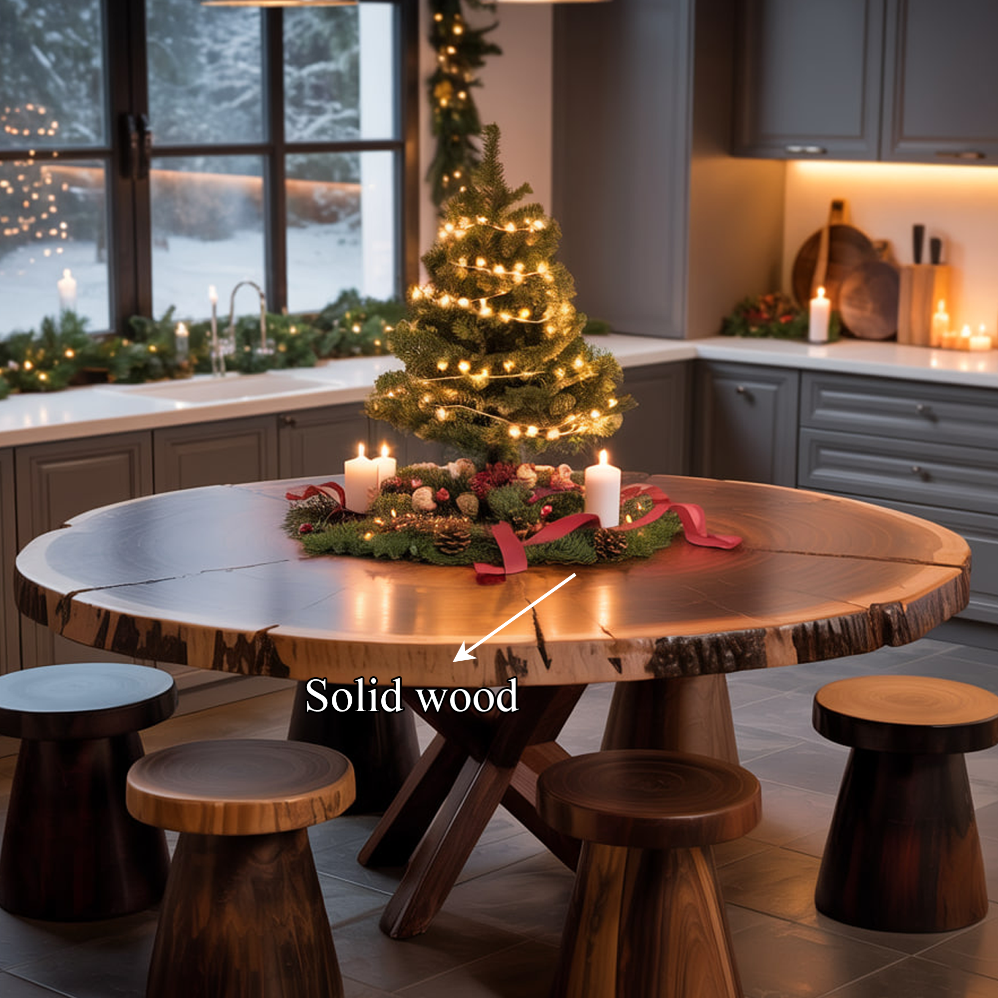 Rustic Round Table Christmas Holiday Decor Dining Room SINLKIDT137