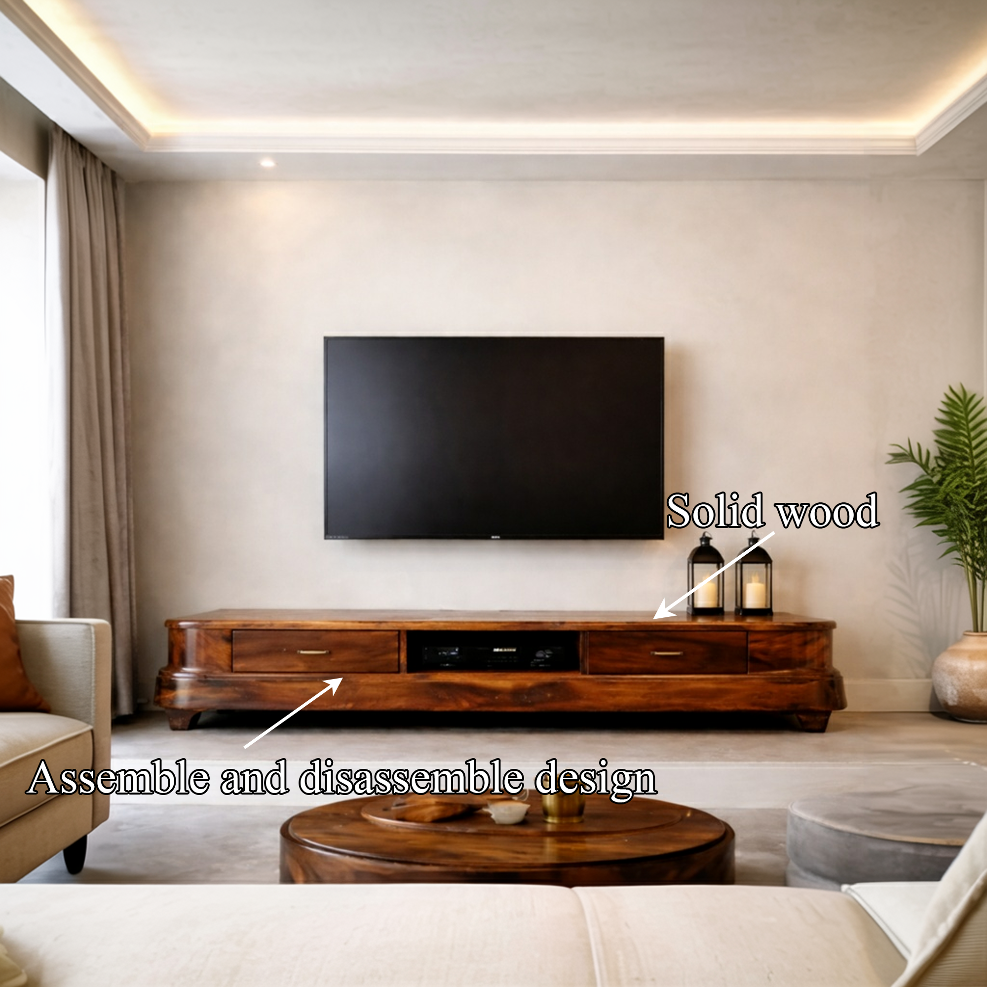 Rustic Handcrafted Media Storage Cabinet Solid Wood Living Room Interior Minimal Design SINLKISC455
