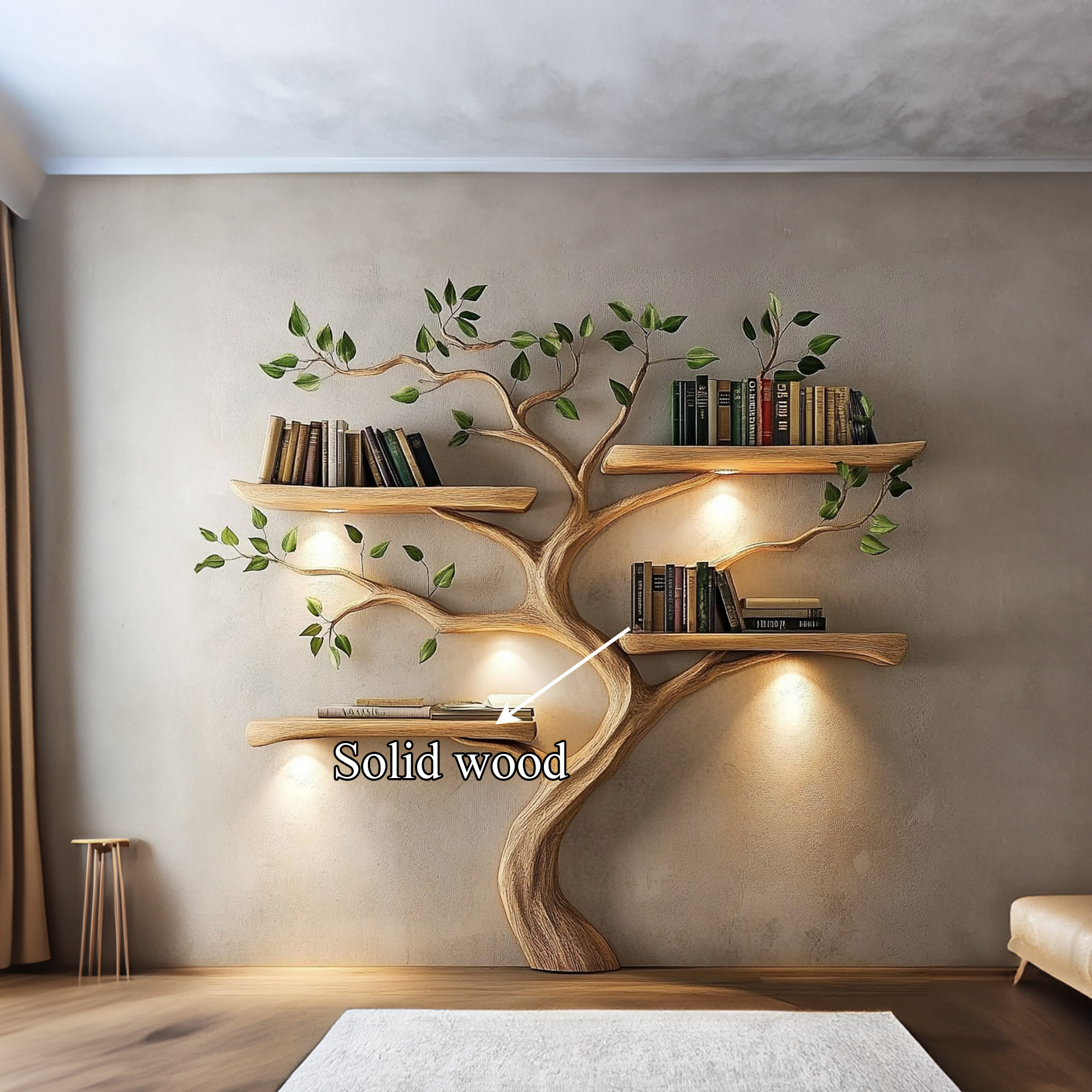 Rustic Tree Bookshelf Solid Wood Branch Design For Living Room SINLKITB531